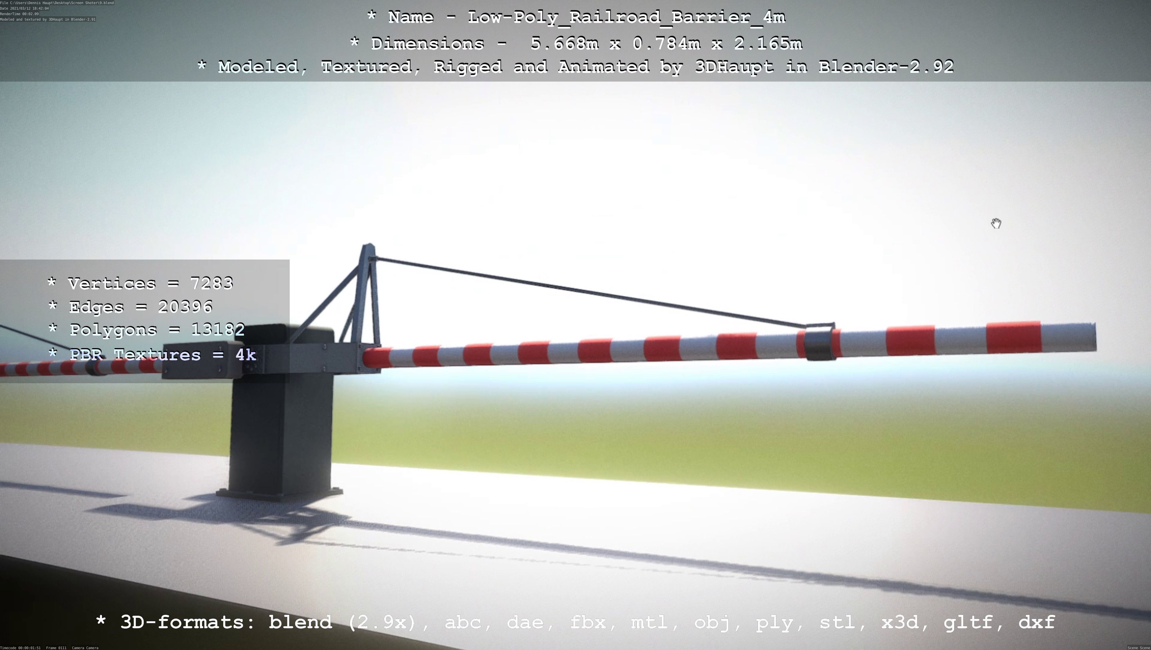 Low-Poly Railroad Barrier 4m Low-poly 3D model_93