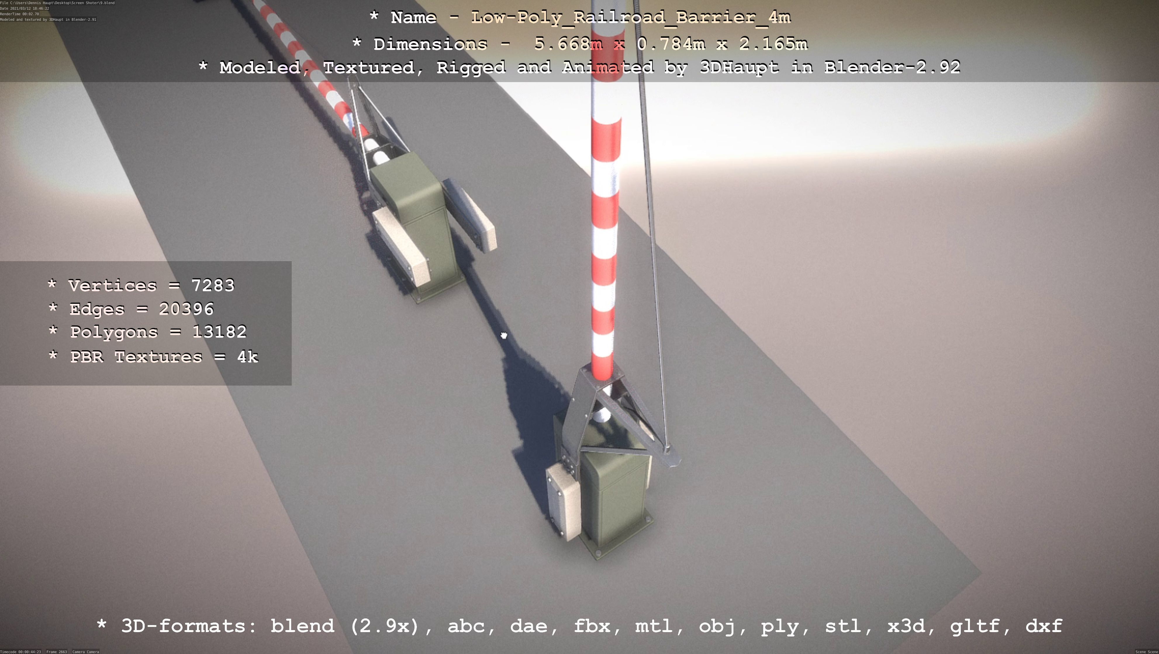 Low-Poly Railroad Barrier 4m Low-poly 3D model_30