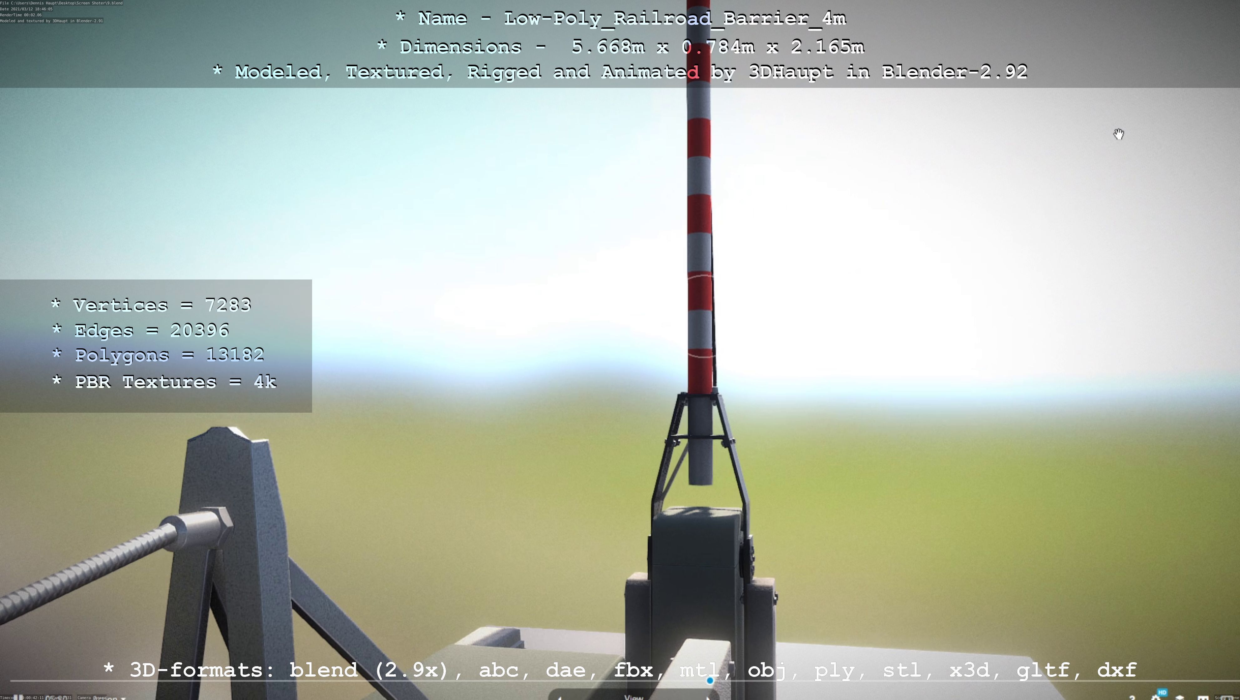 Low-Poly Railroad Barrier 4m Low-poly 3D model_27