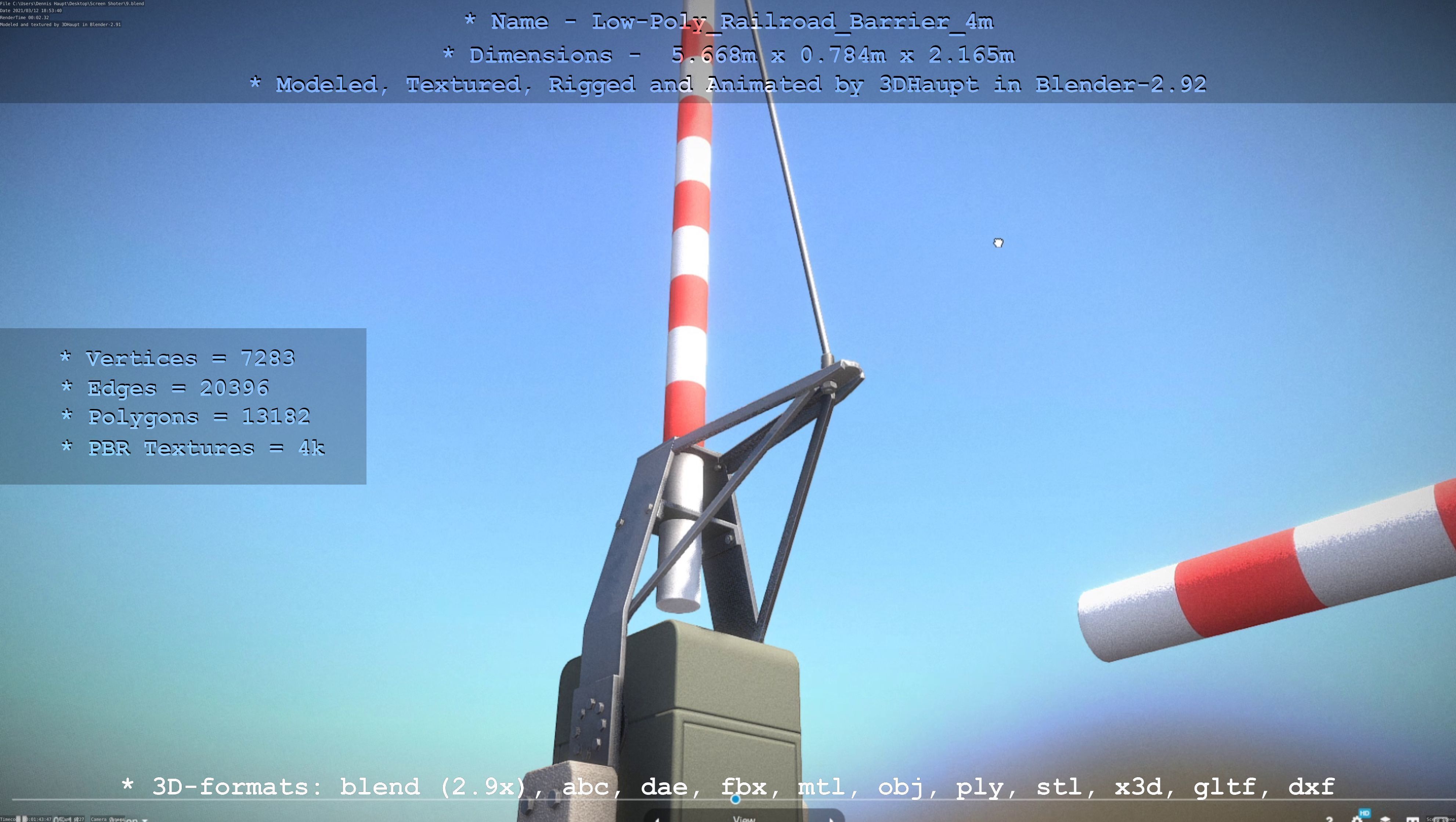 Low-Poly Railroad Barrier 4m Low-poly 3D model_84