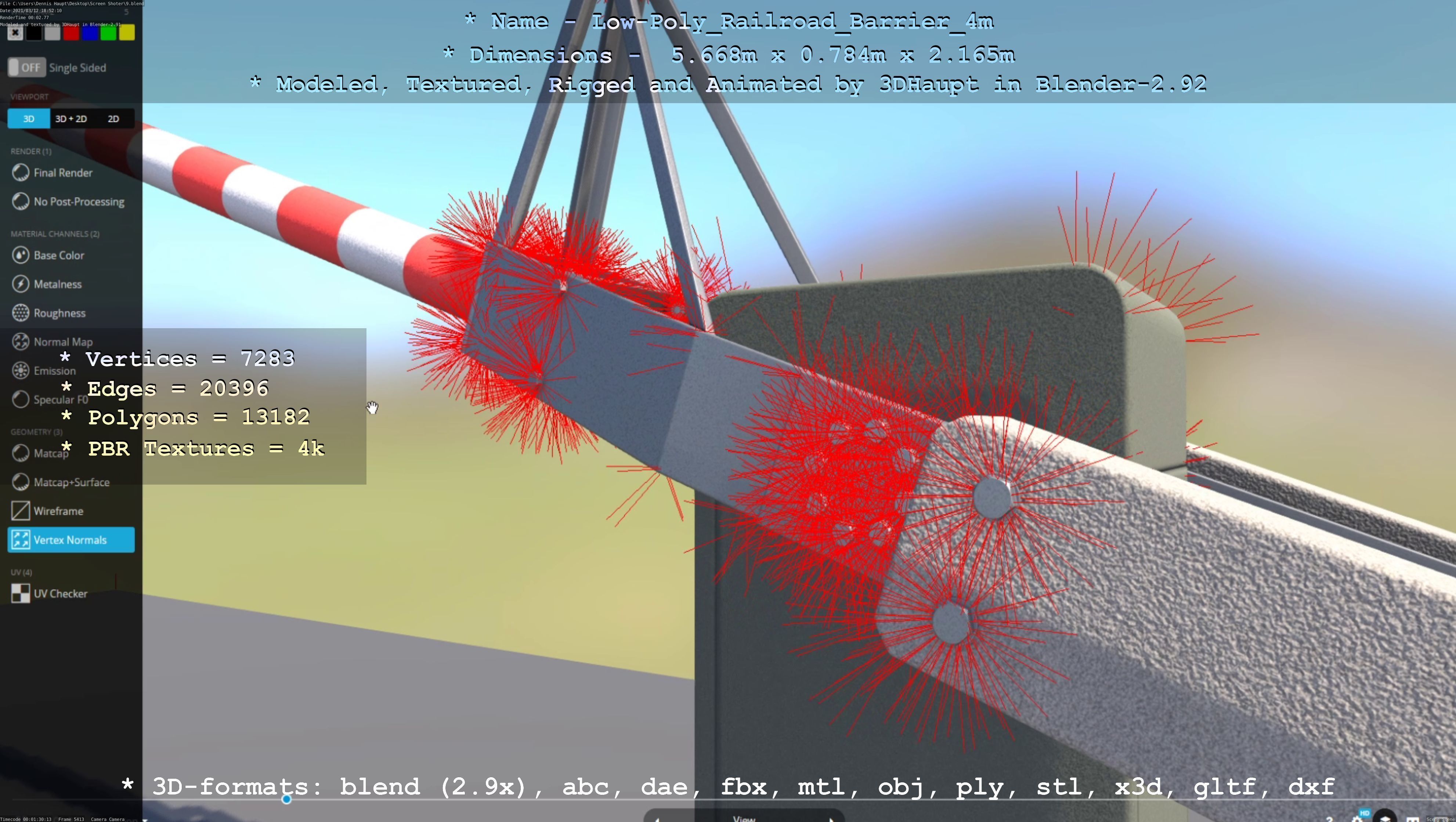 Low-Poly Railroad Barrier 4m Low-poly 3D model_64