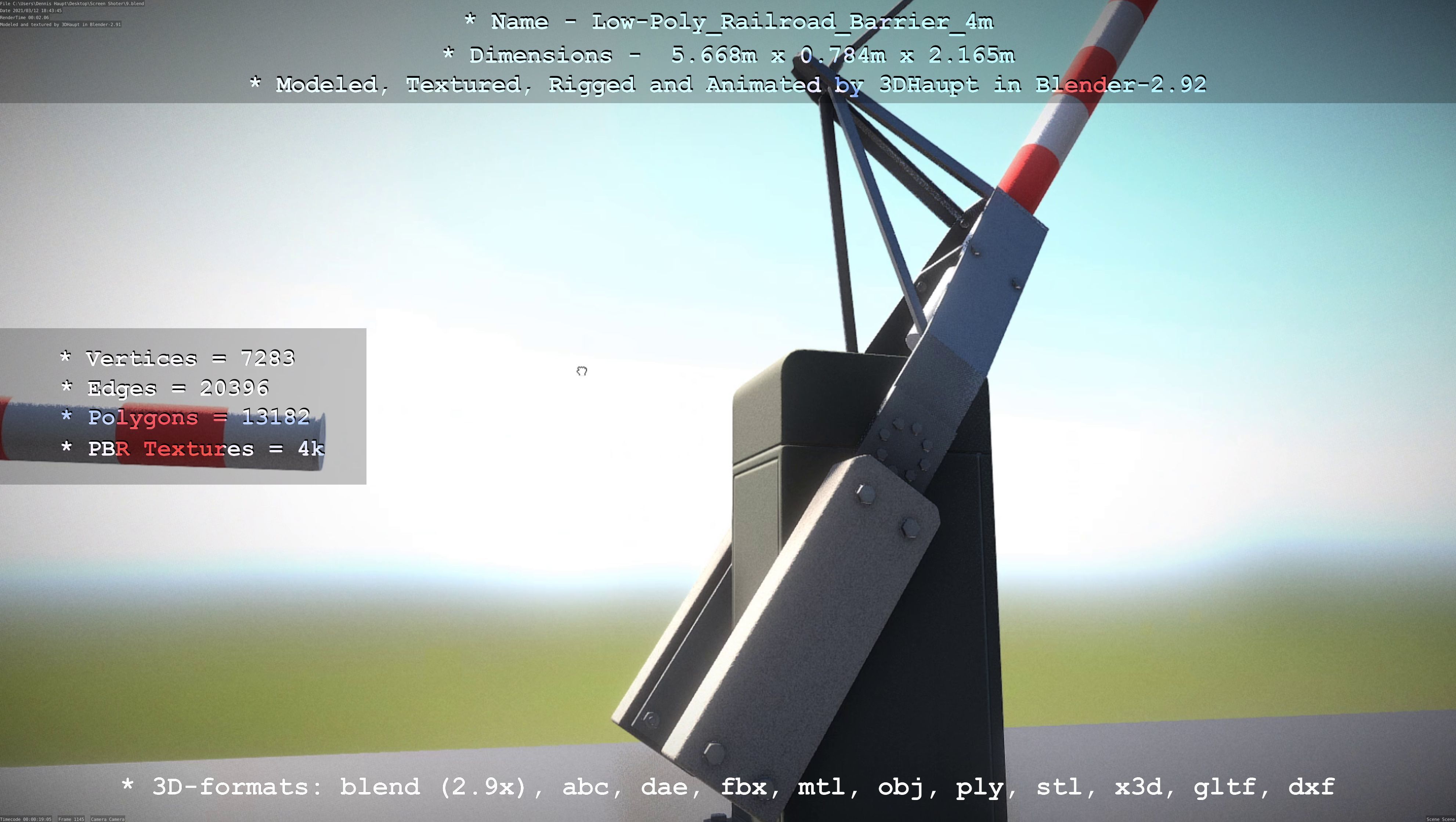 Low-Poly Railroad Barrier 4m Low-poly 3D model_120