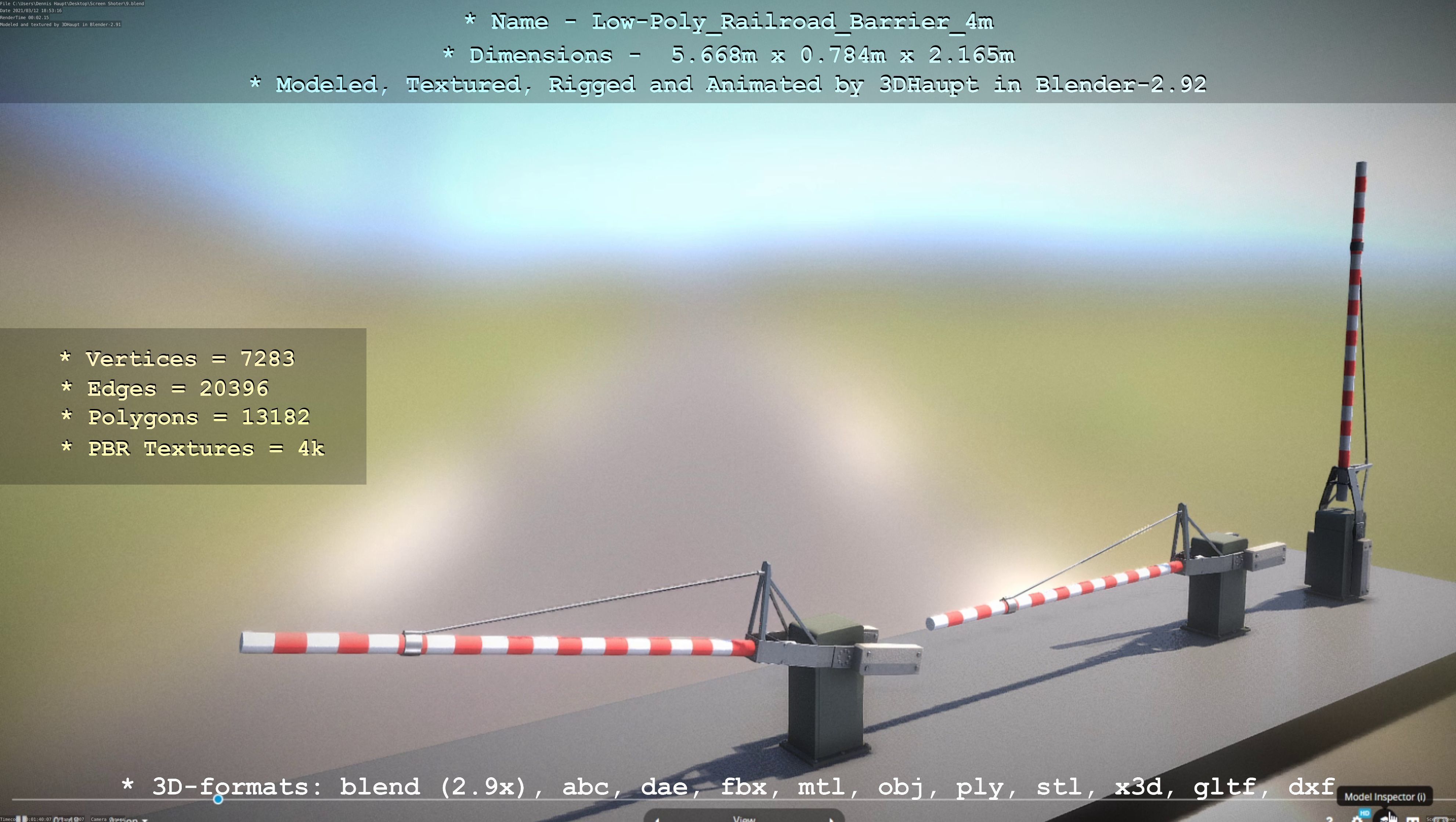 Low-Poly Railroad Barrier 4m Low-poly 3D model_74