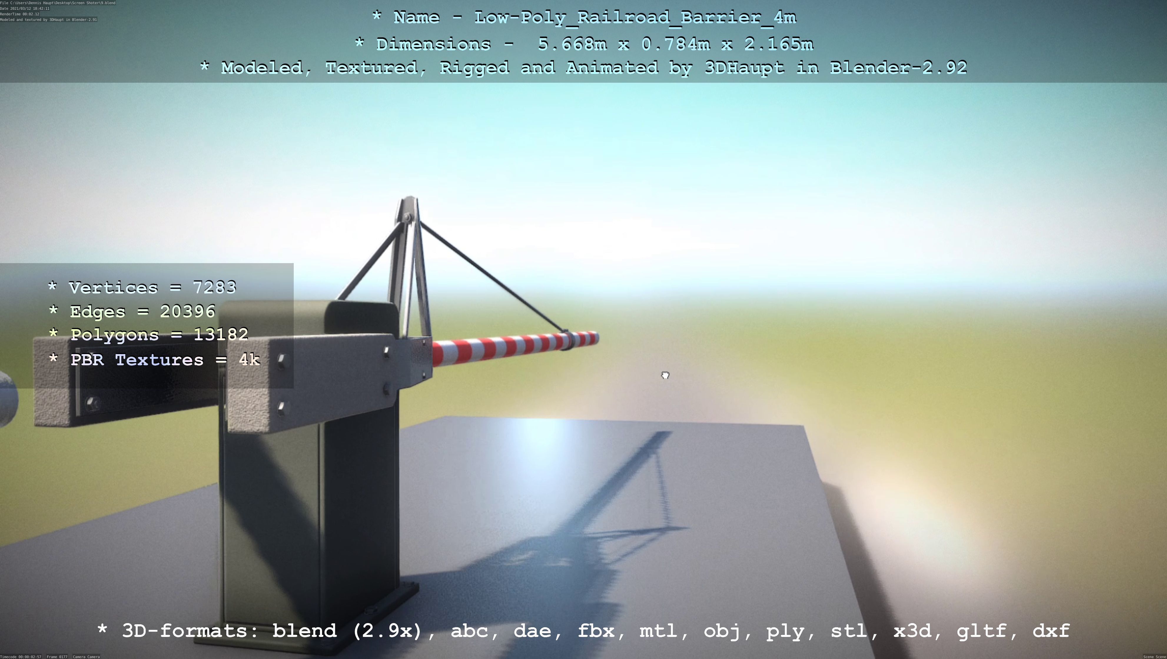 Low-Poly Railroad Barrier 4m Low-poly 3D model_90