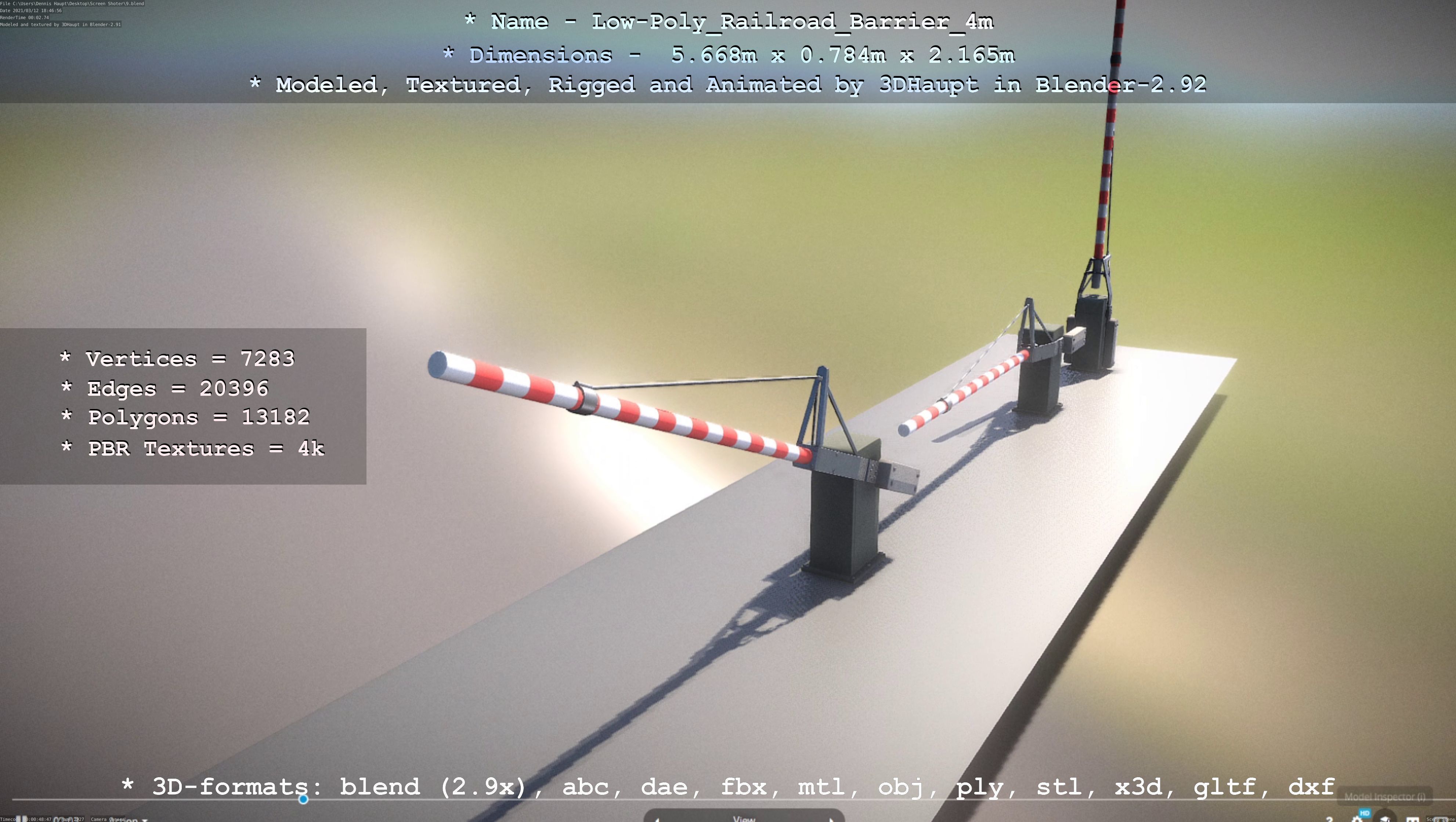 Low-Poly Railroad Barrier 4m Low-poly 3D model_36