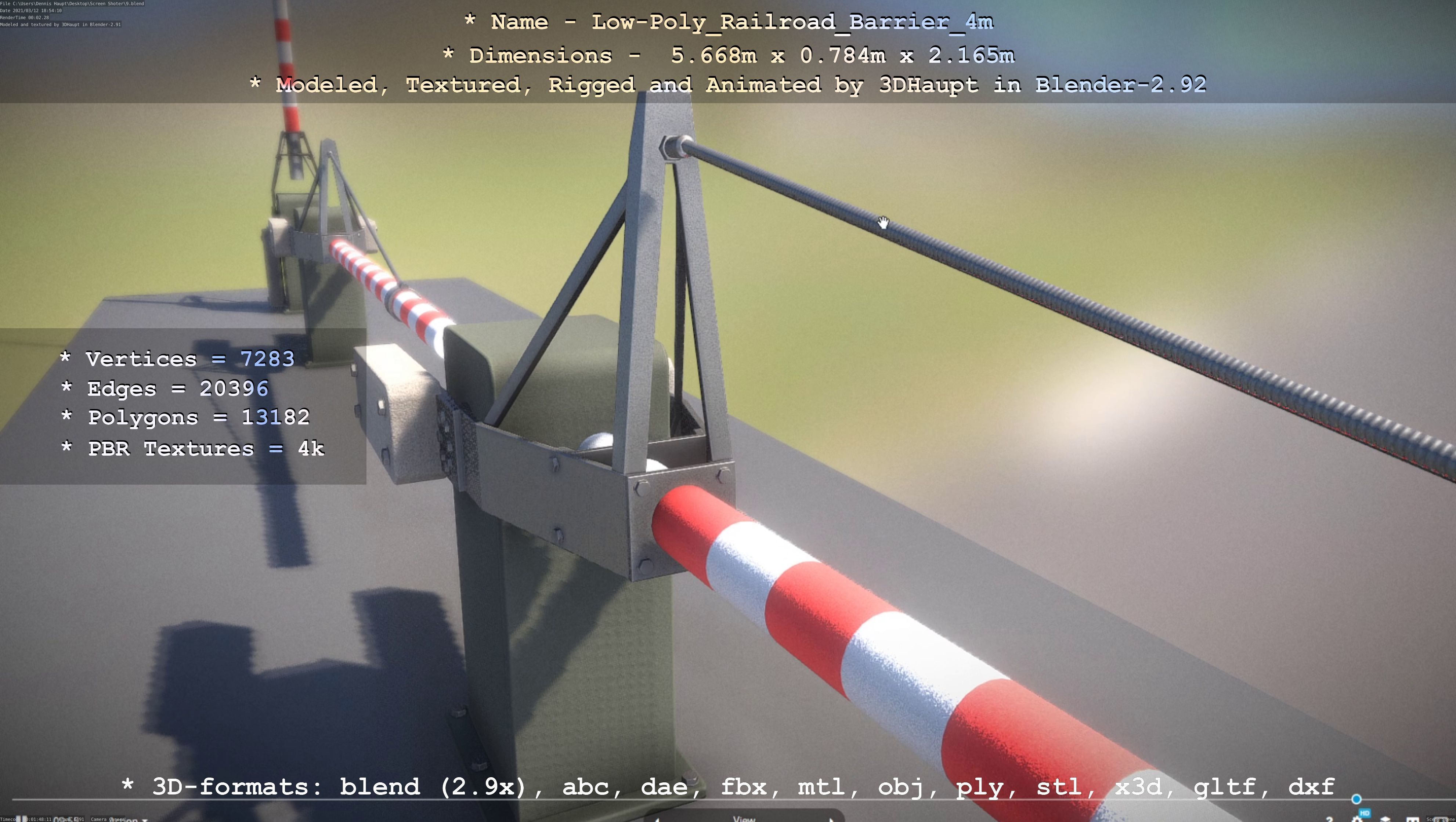 Low-Poly Railroad Barrier 4m Low-poly 3D model_83