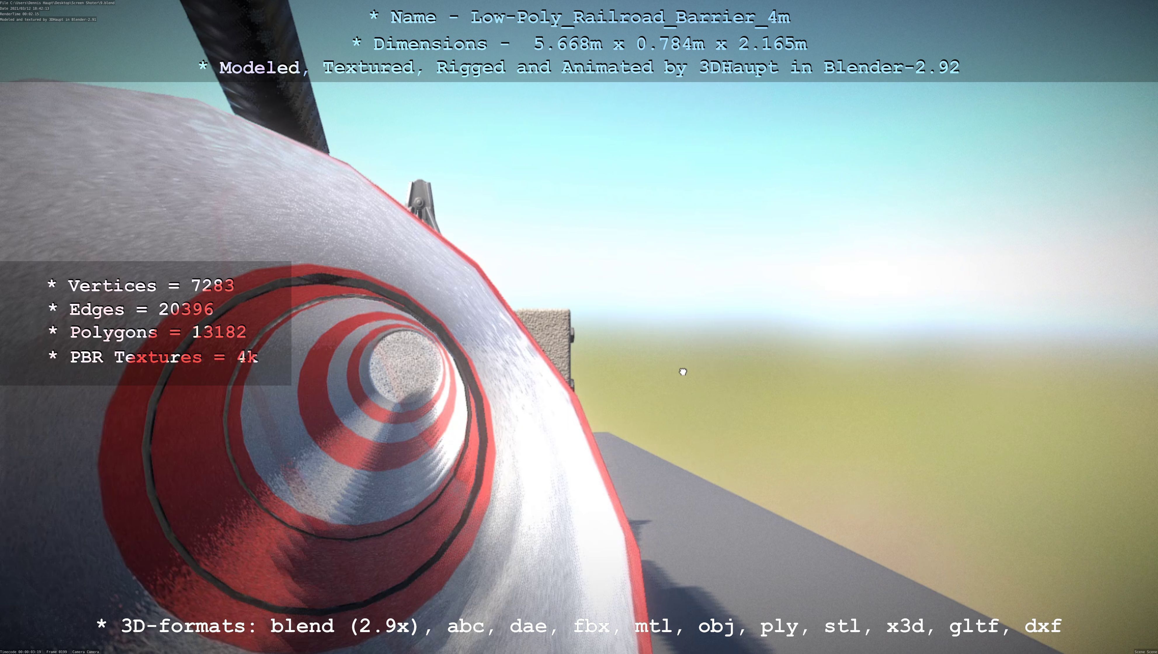 Low-Poly Railroad Barrier 4m Low-poly 3D model_99