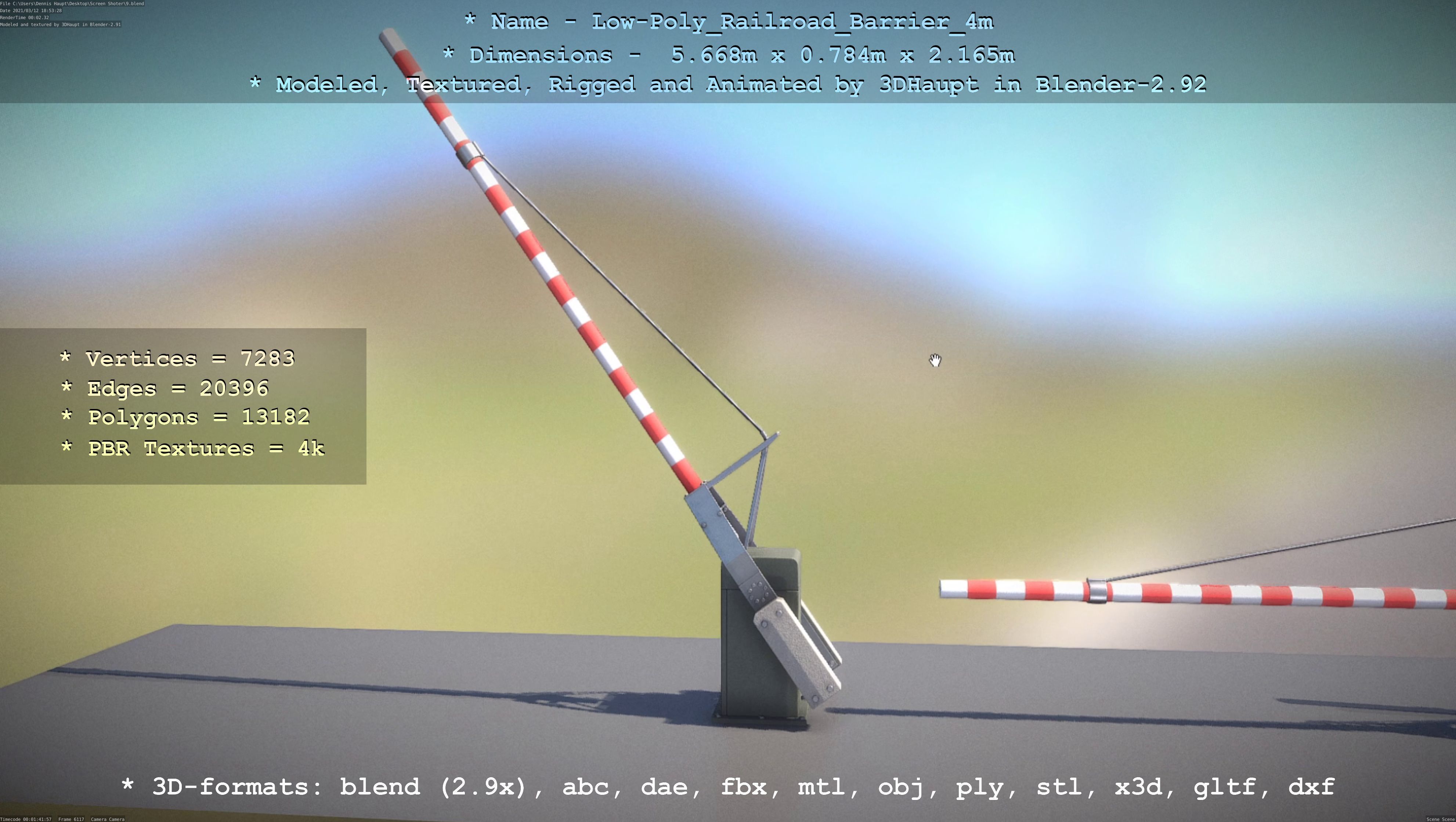 Low-Poly Railroad Barrier 4m Low-poly 3D model_77