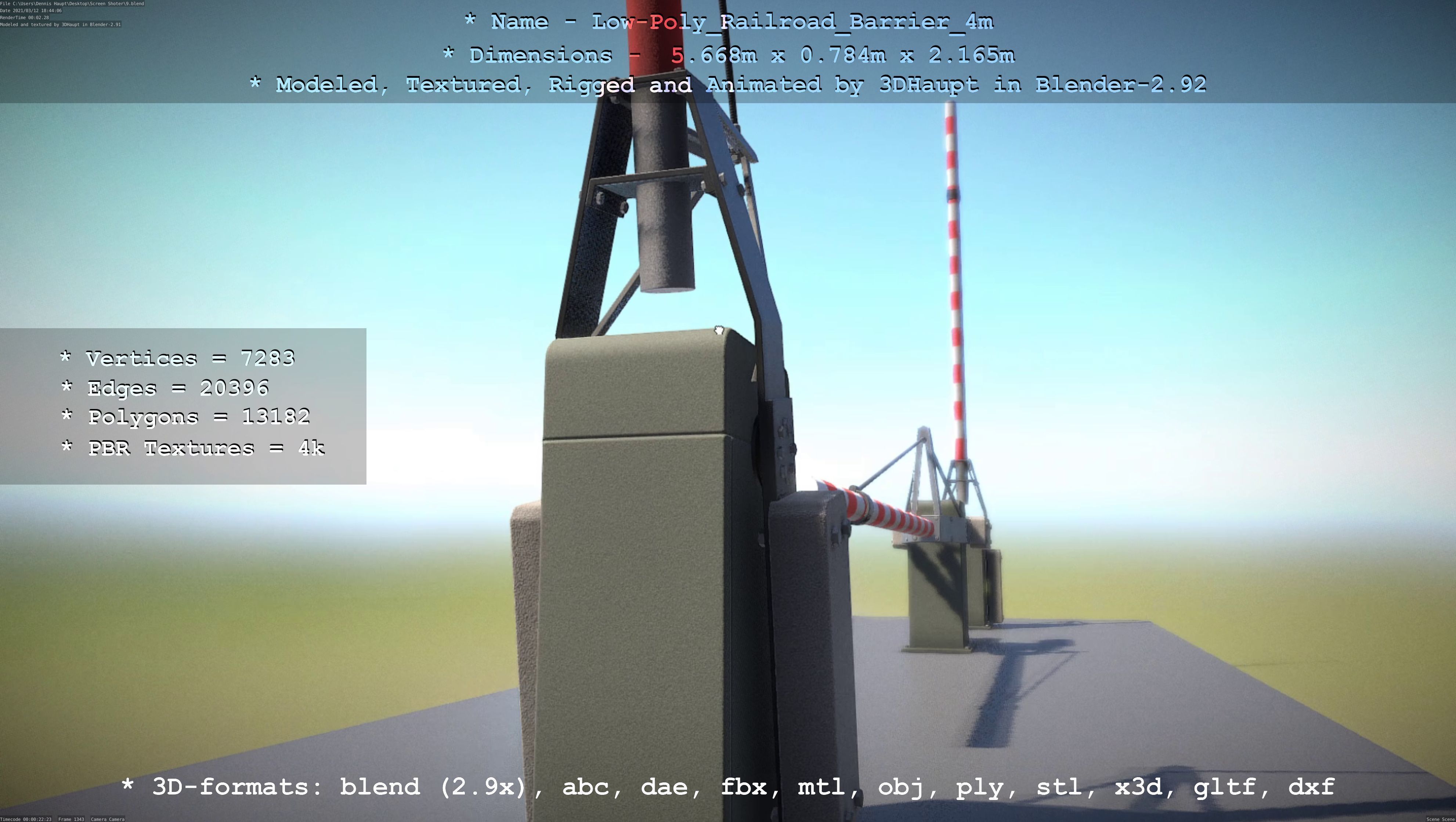 Low-Poly Railroad Barrier 4m Low-poly 3D model_124