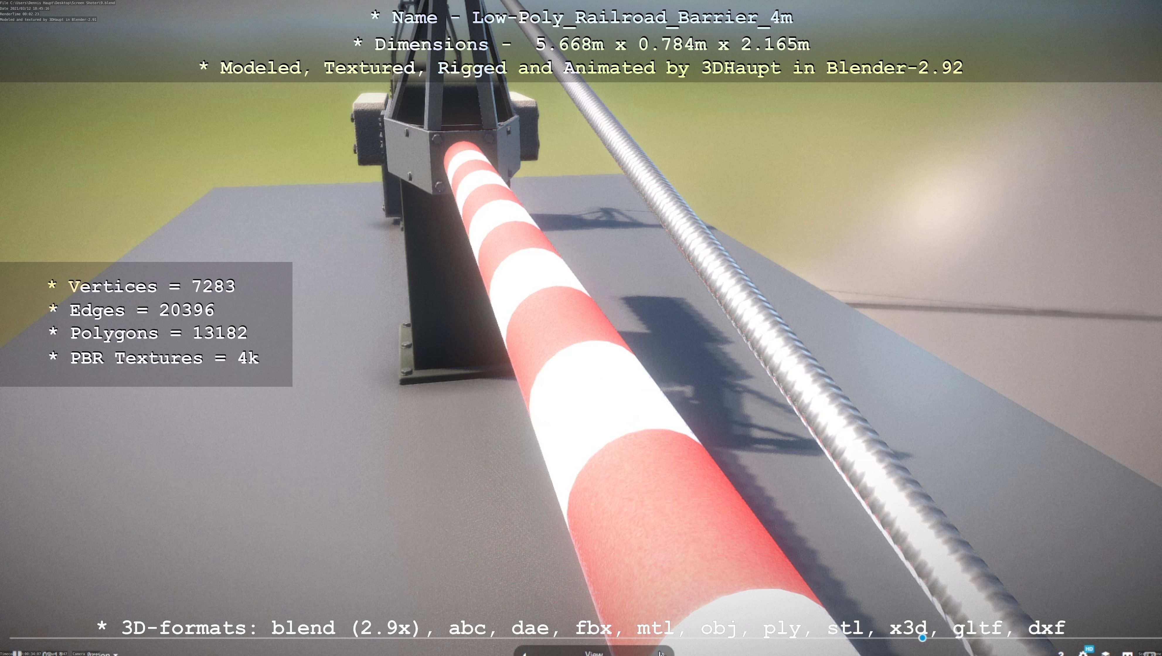 Low-Poly Railroad Barrier 4m Low-poly 3D model_19