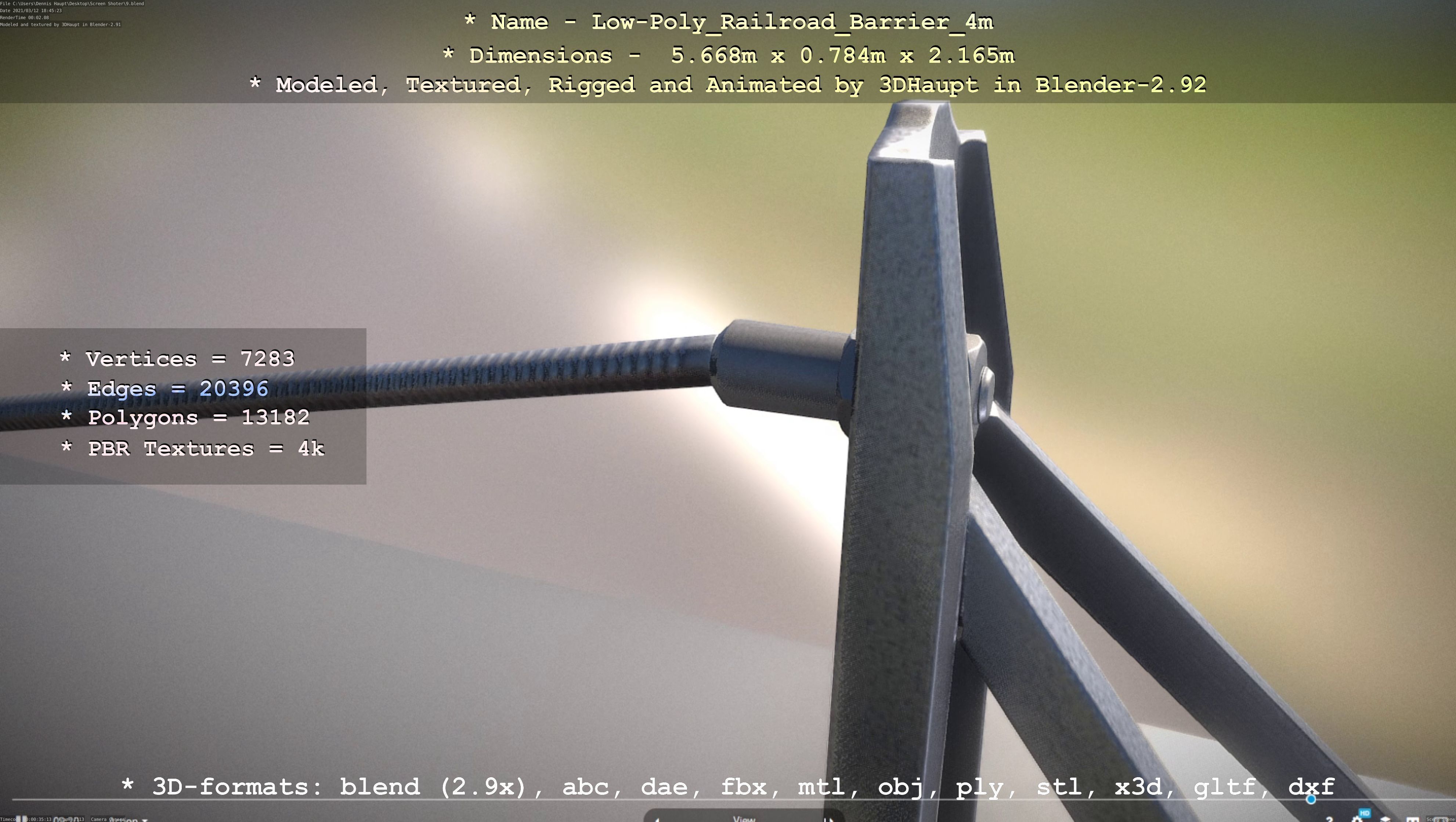 Low-Poly Railroad Barrier 4m Low-poly 3D model_20