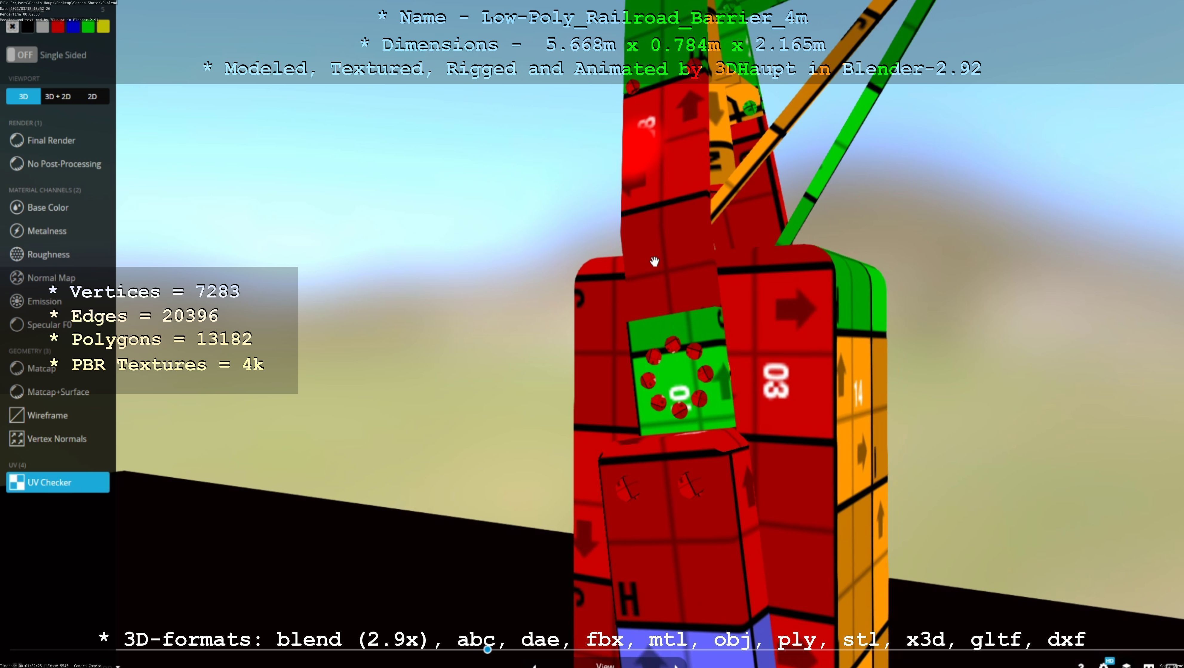 Low-Poly Railroad Barrier 4m Low-poly 3D model_63