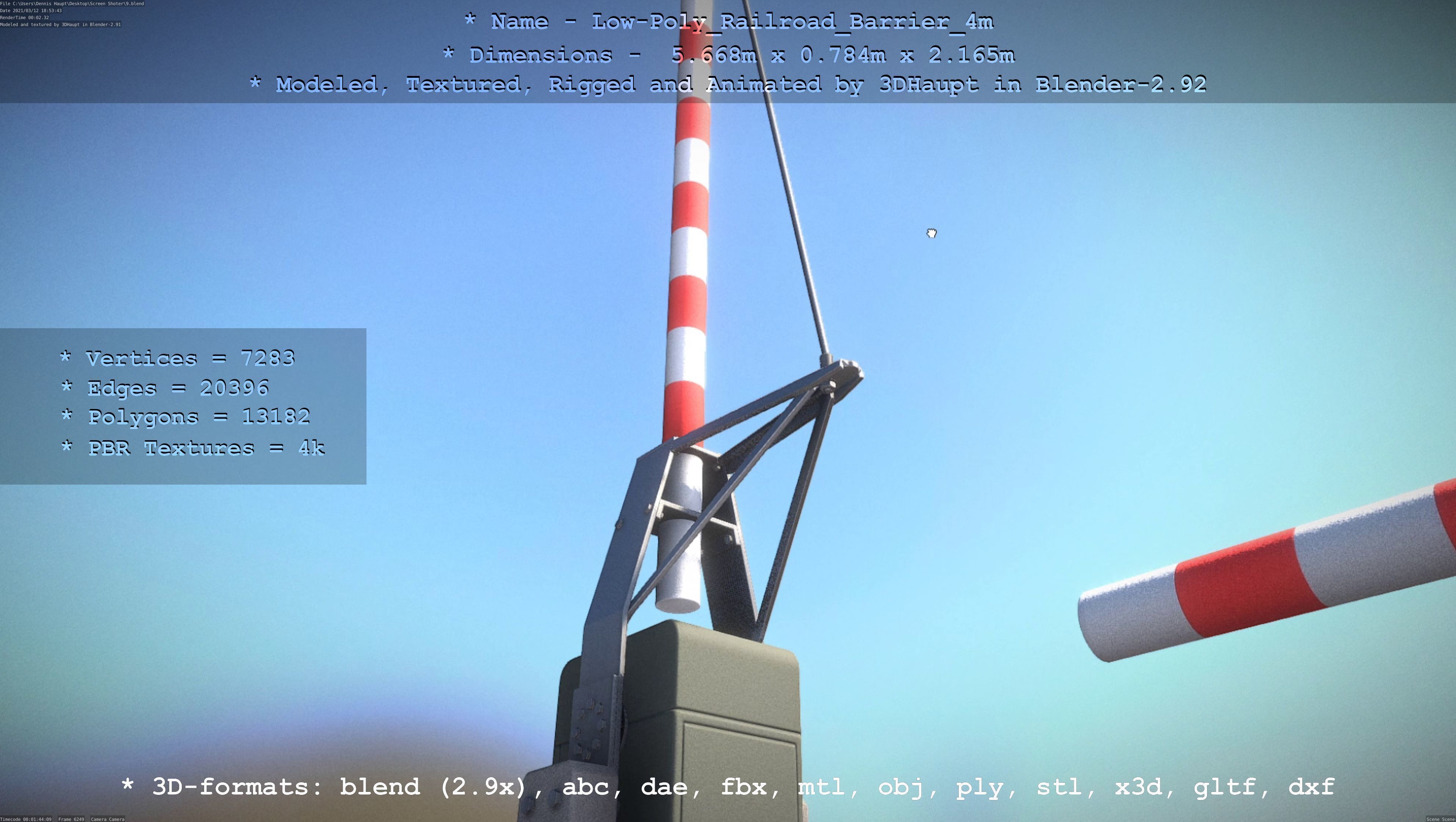 Low-Poly Railroad Barrier 4m Low-poly 3D model_10