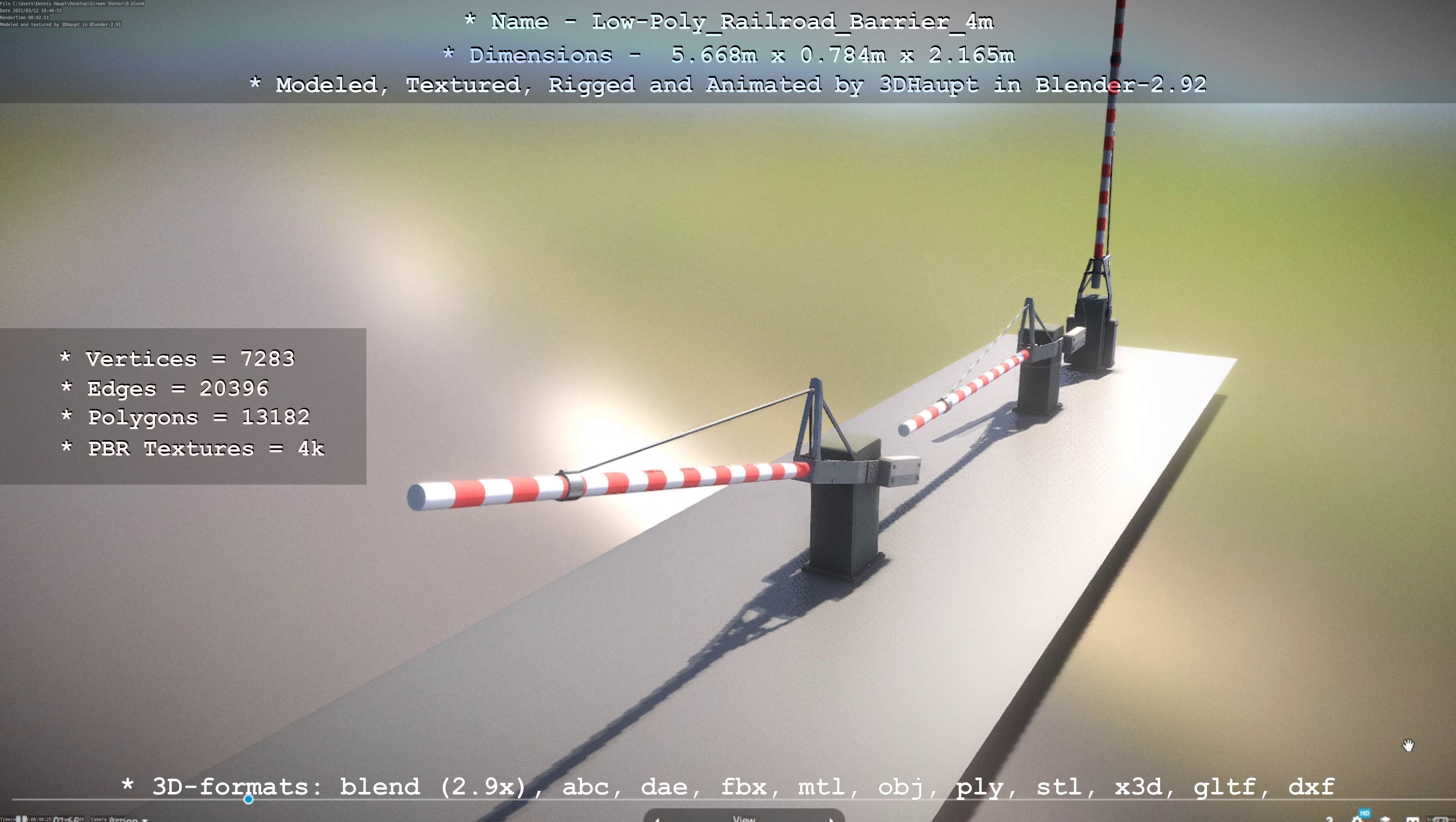 Low-Poly Railroad Barrier 4m Low-poly 3D model_34