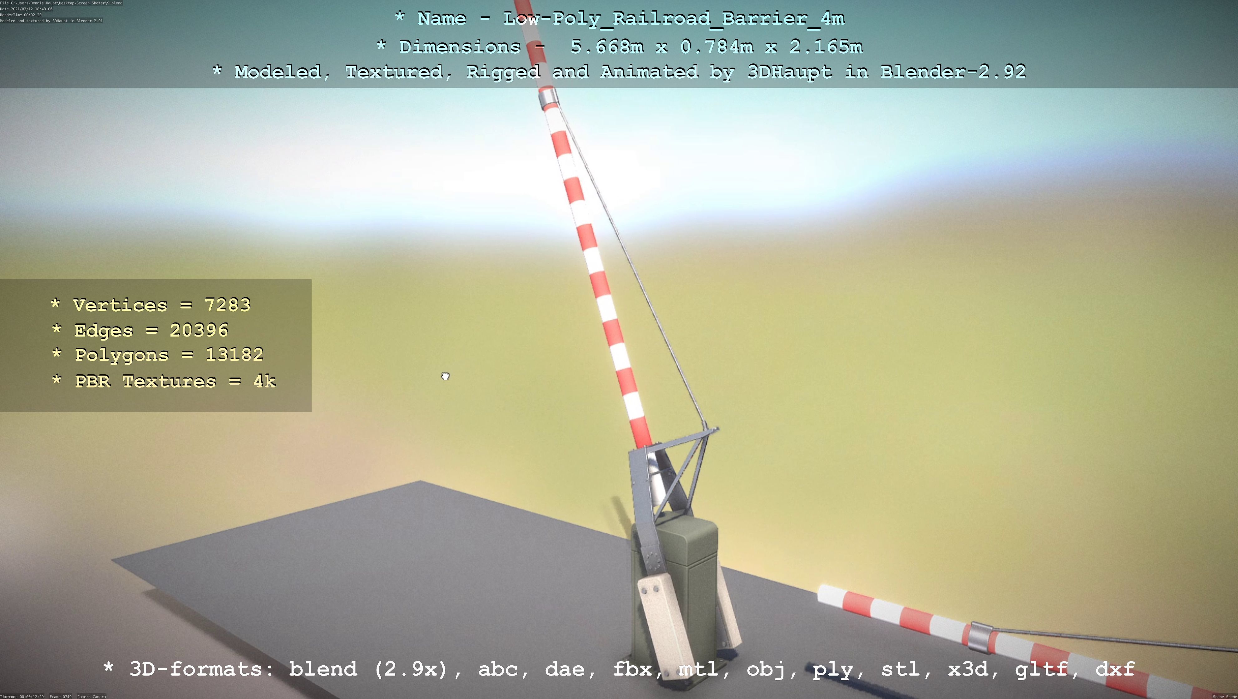 Low-Poly Railroad Barrier 4m Low-poly 3D model_109