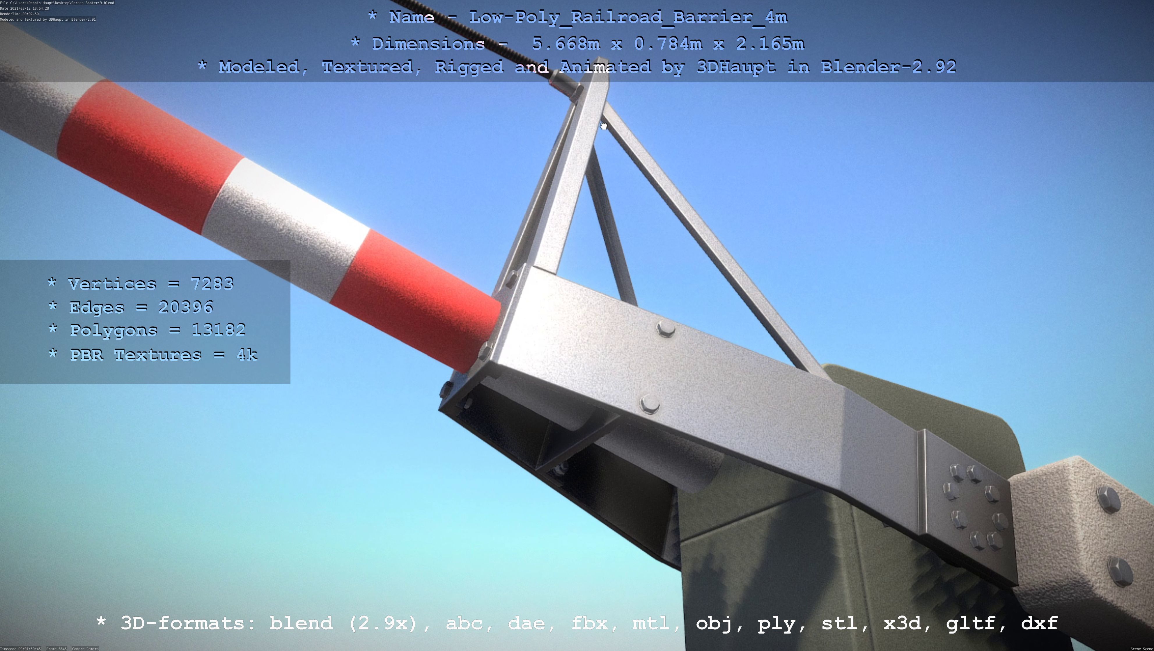 Low-Poly Railroad Barrier 4m Low-poly 3D model_2