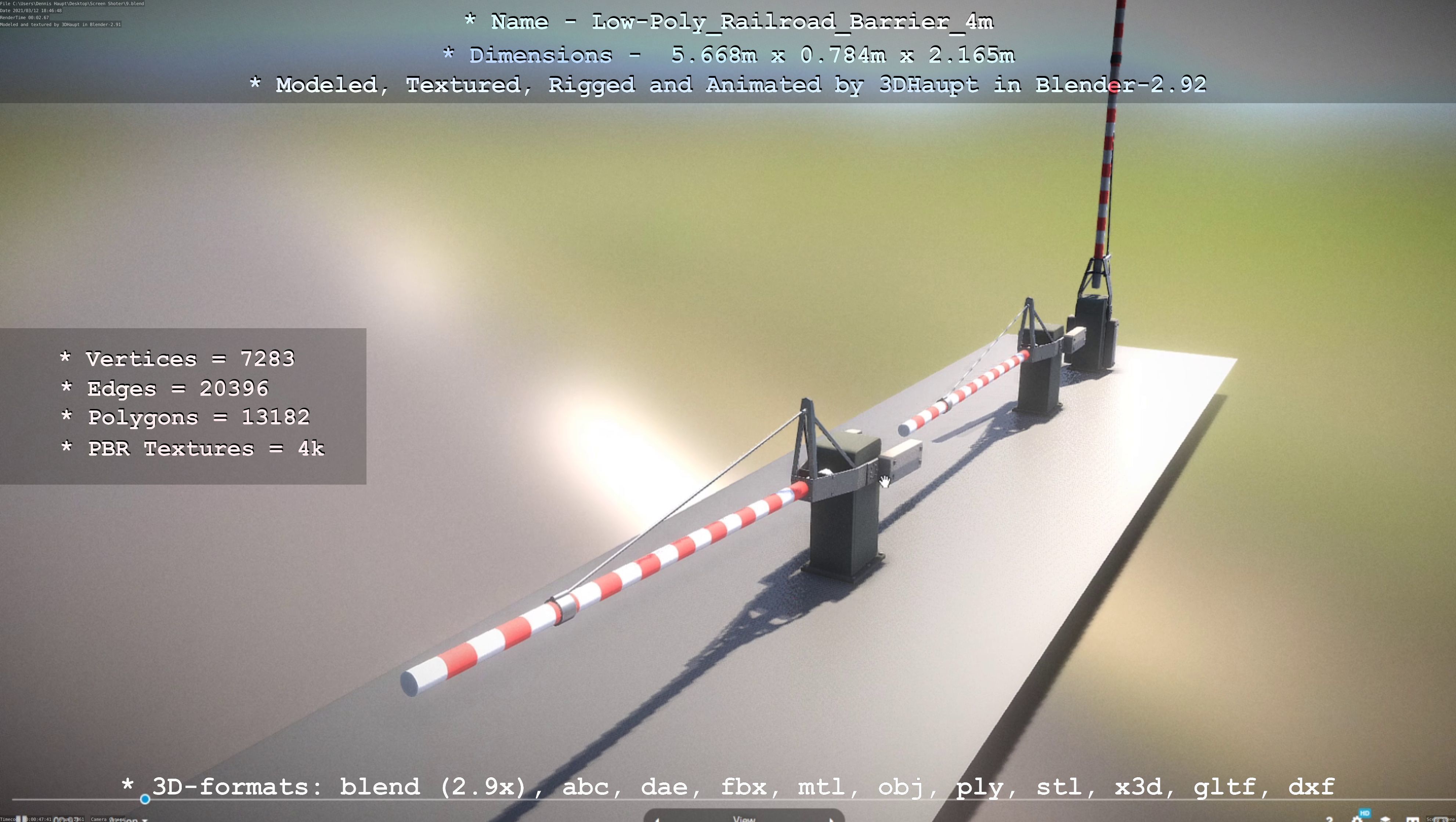 Low-Poly Railroad Barrier 4m Low-poly 3D model_33