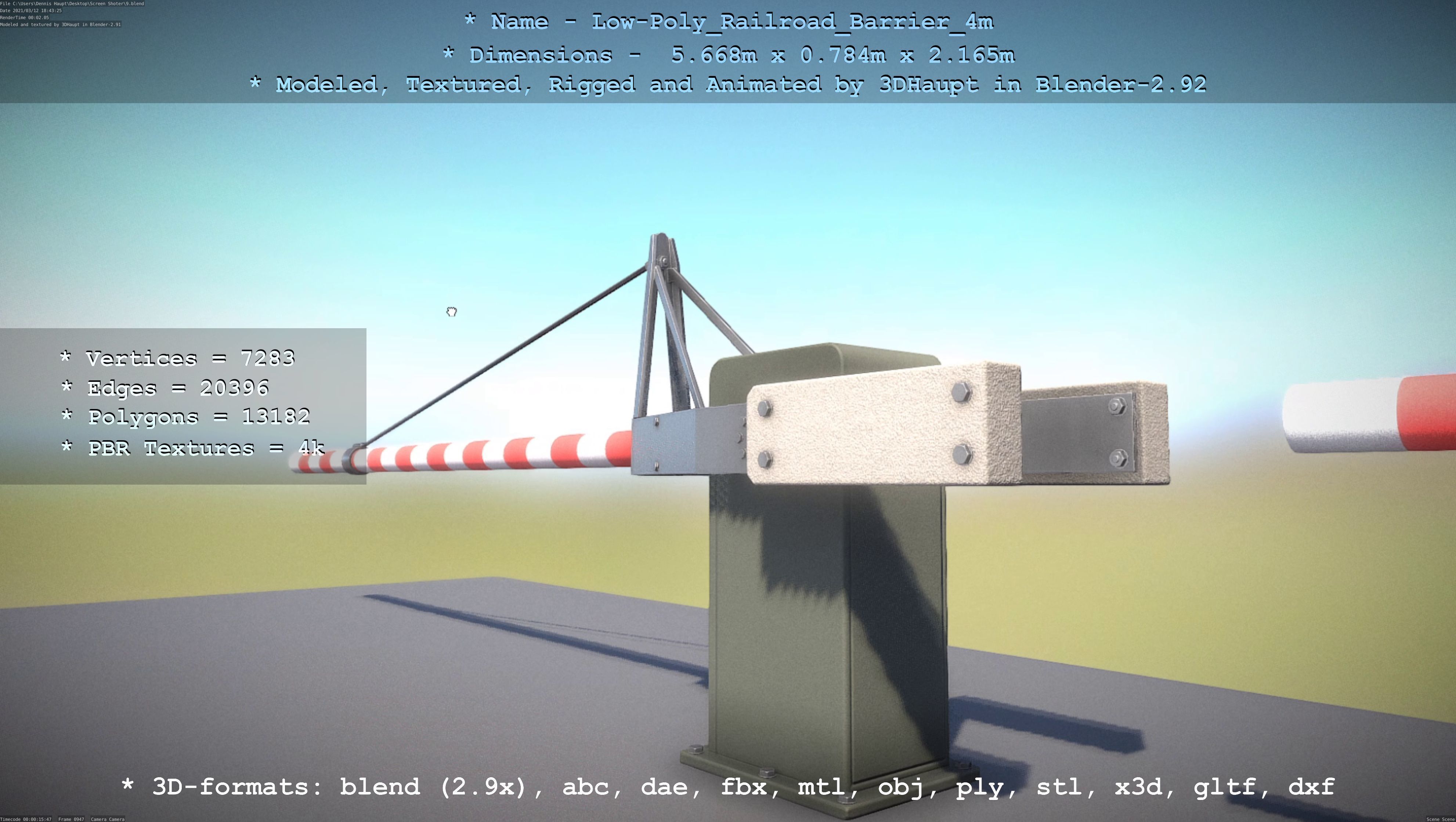 Low-Poly Railroad Barrier 4m Low-poly 3D model_114