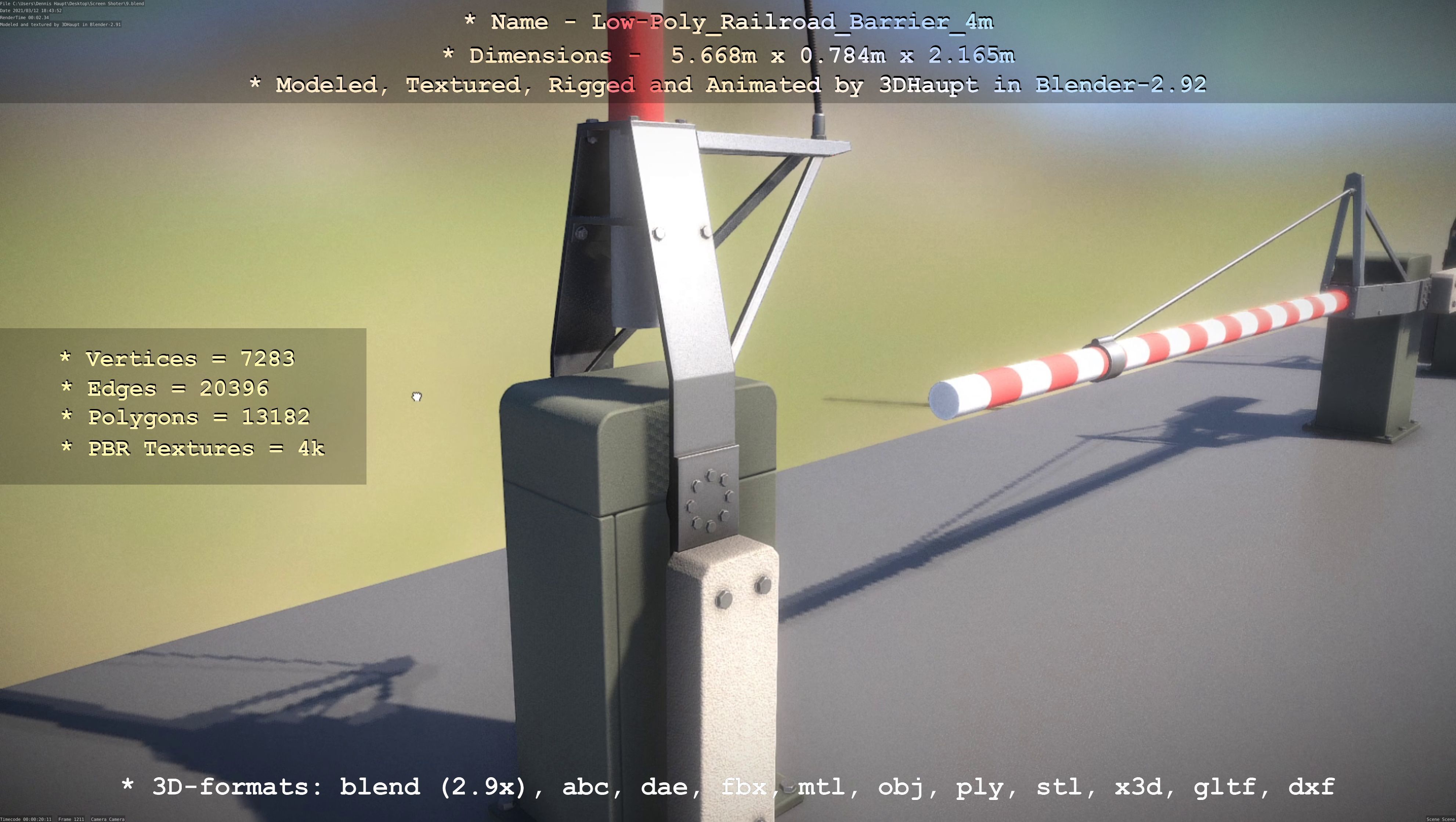 Low-Poly Railroad Barrier 4m Low-poly 3D model_16