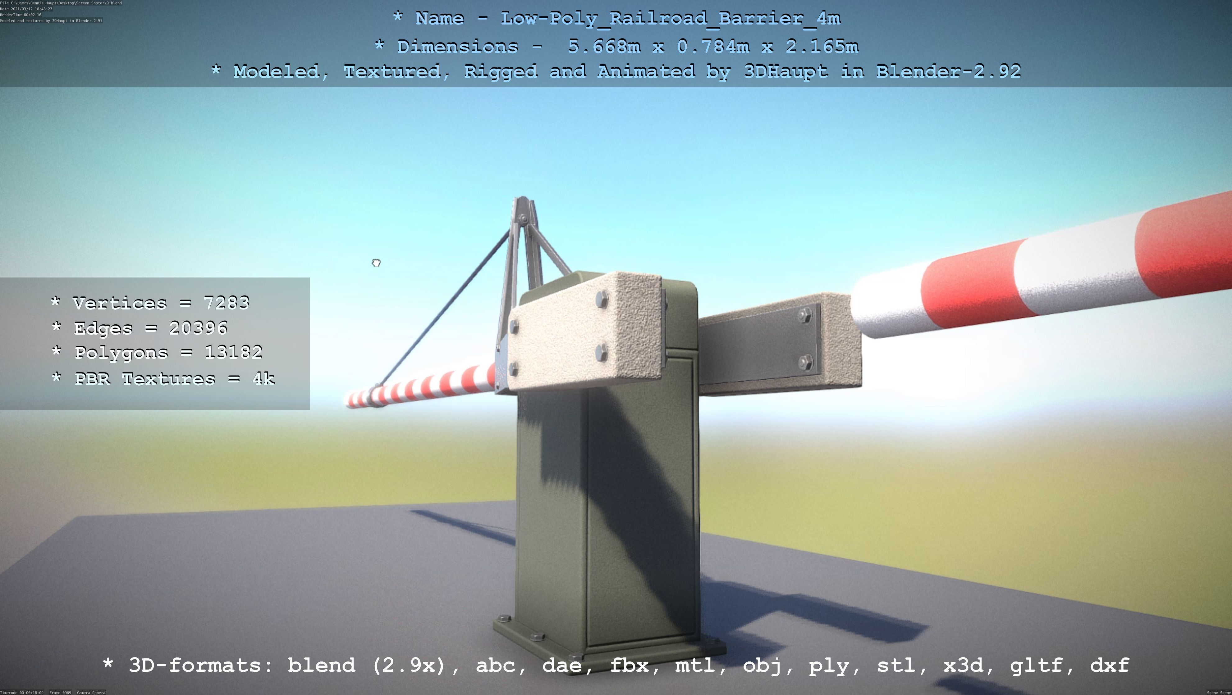 Low-Poly Railroad Barrier 4m Low-poly 3D model_112