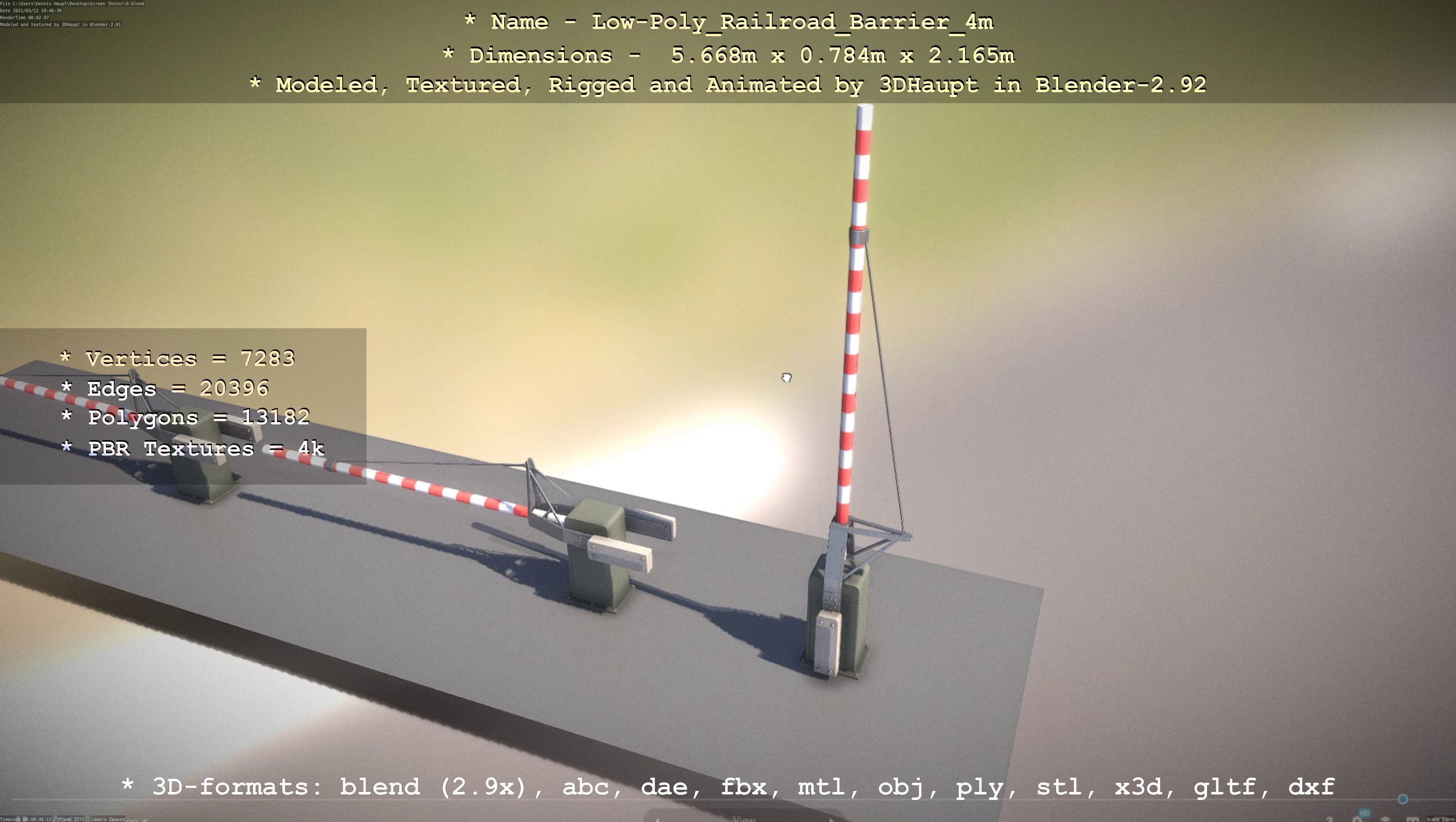 Low-Poly Railroad Barrier 4m Low-poly 3D model_26