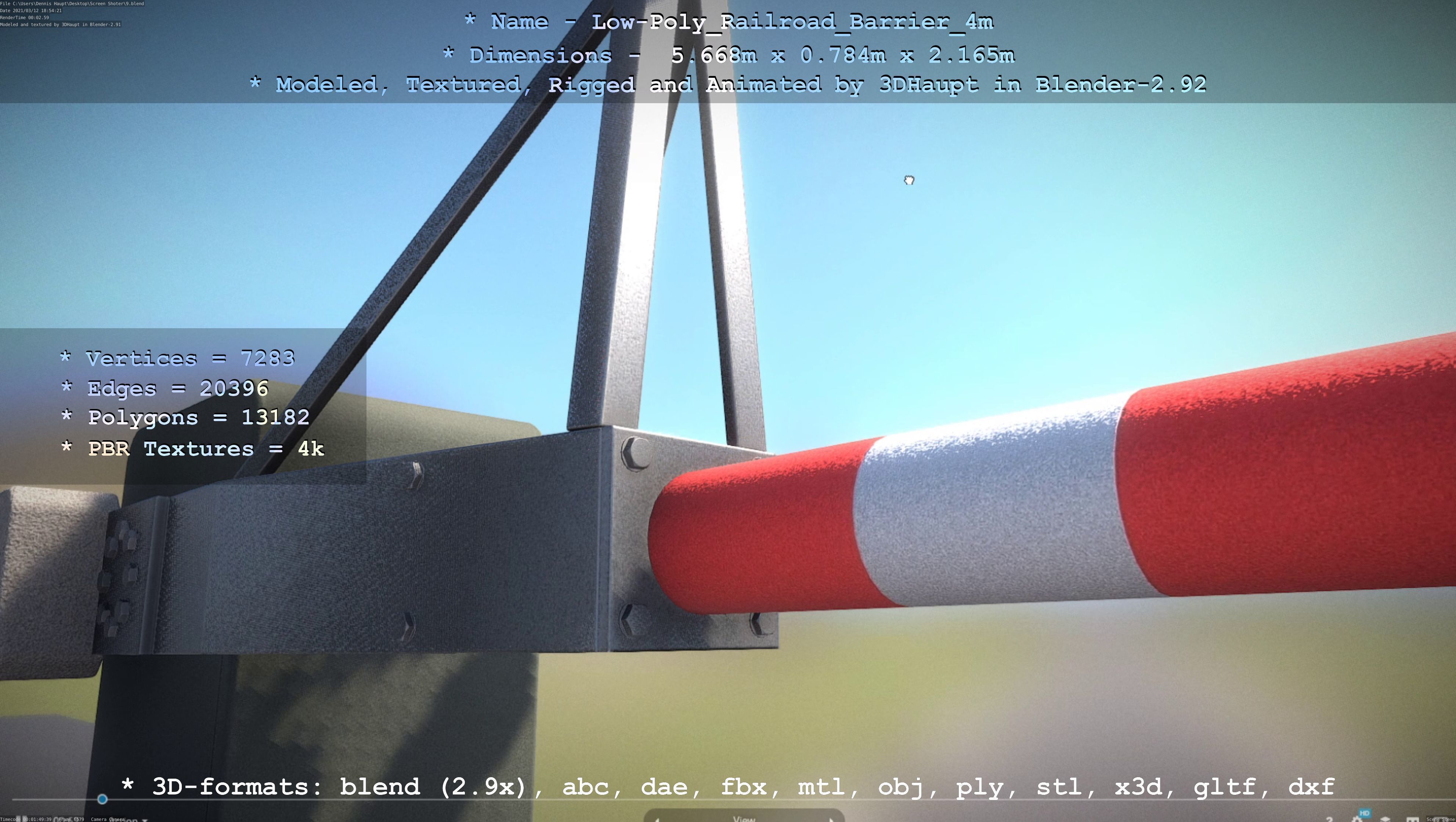 Low-Poly Railroad Barrier 4m Low-poly 3D model_85