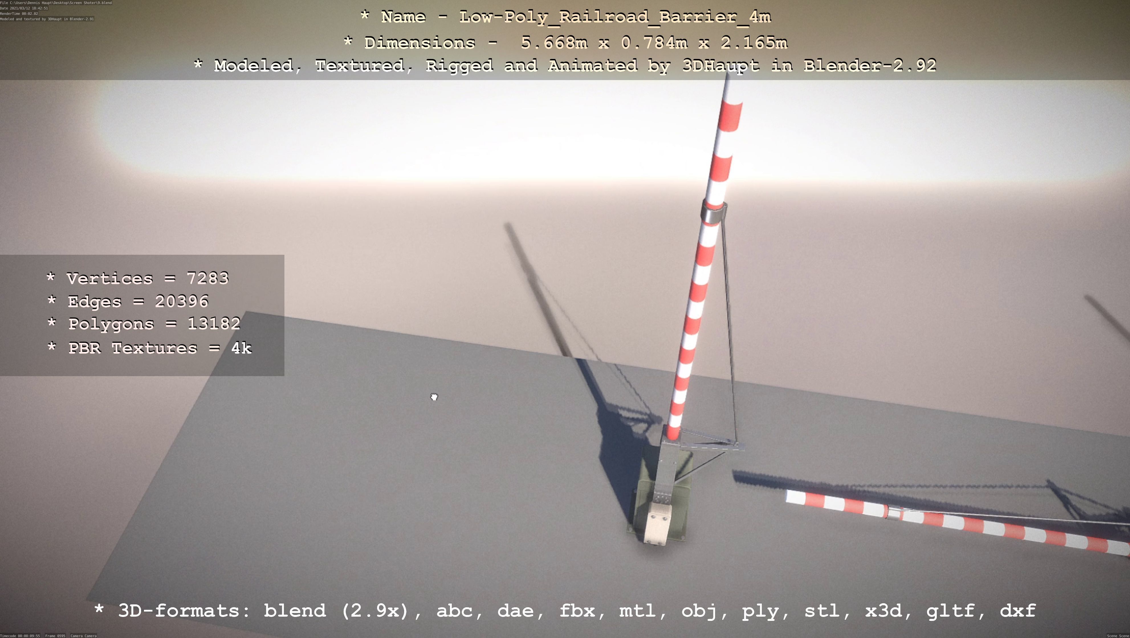 Low-Poly Railroad Barrier 4m Low-poly 3D model_108