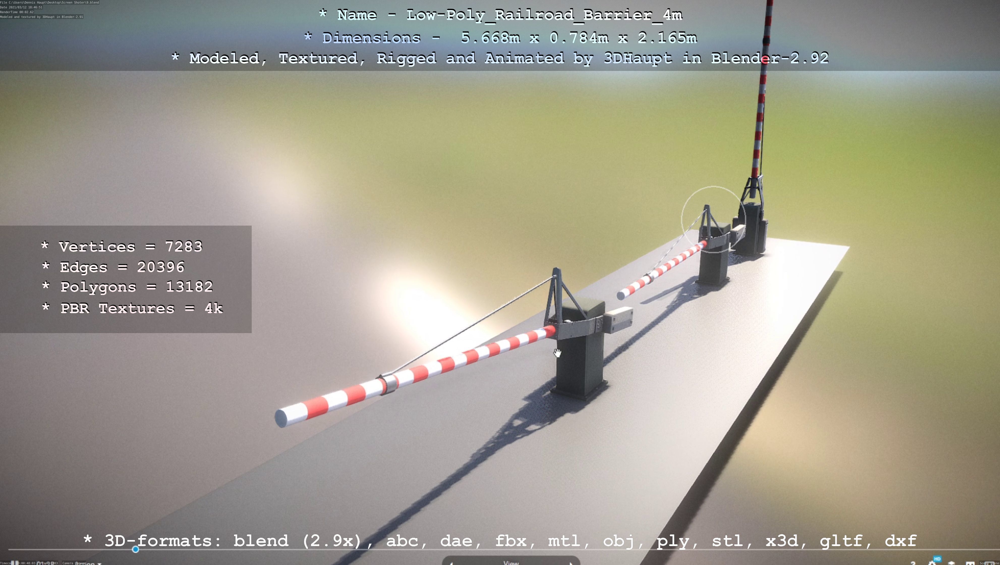 Low-Poly Railroad Barrier 4m Low-poly 3D model_29
