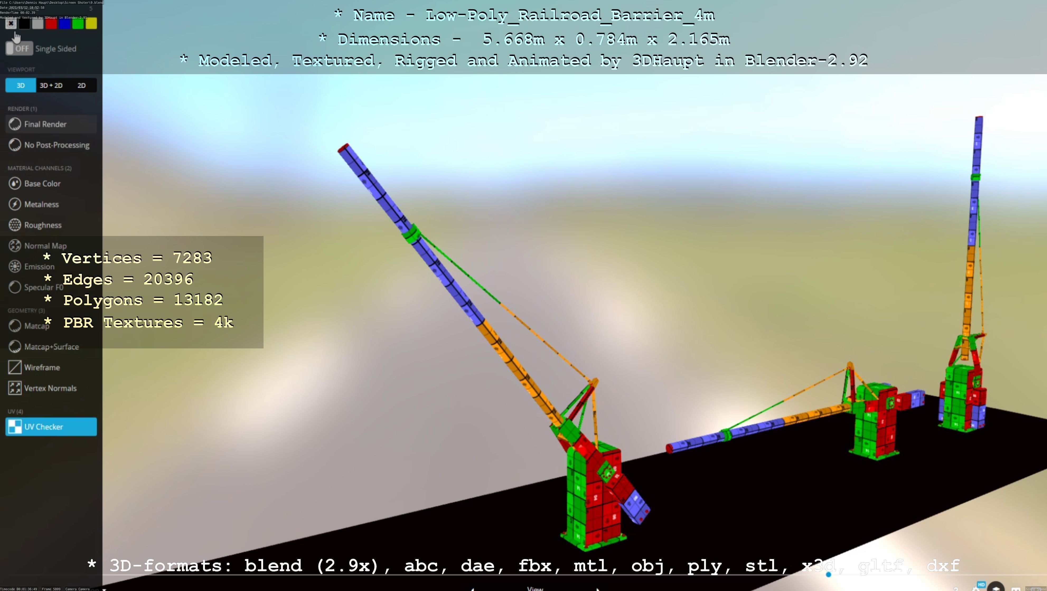 Low-Poly Railroad Barrier 4m Low-poly 3D model_69