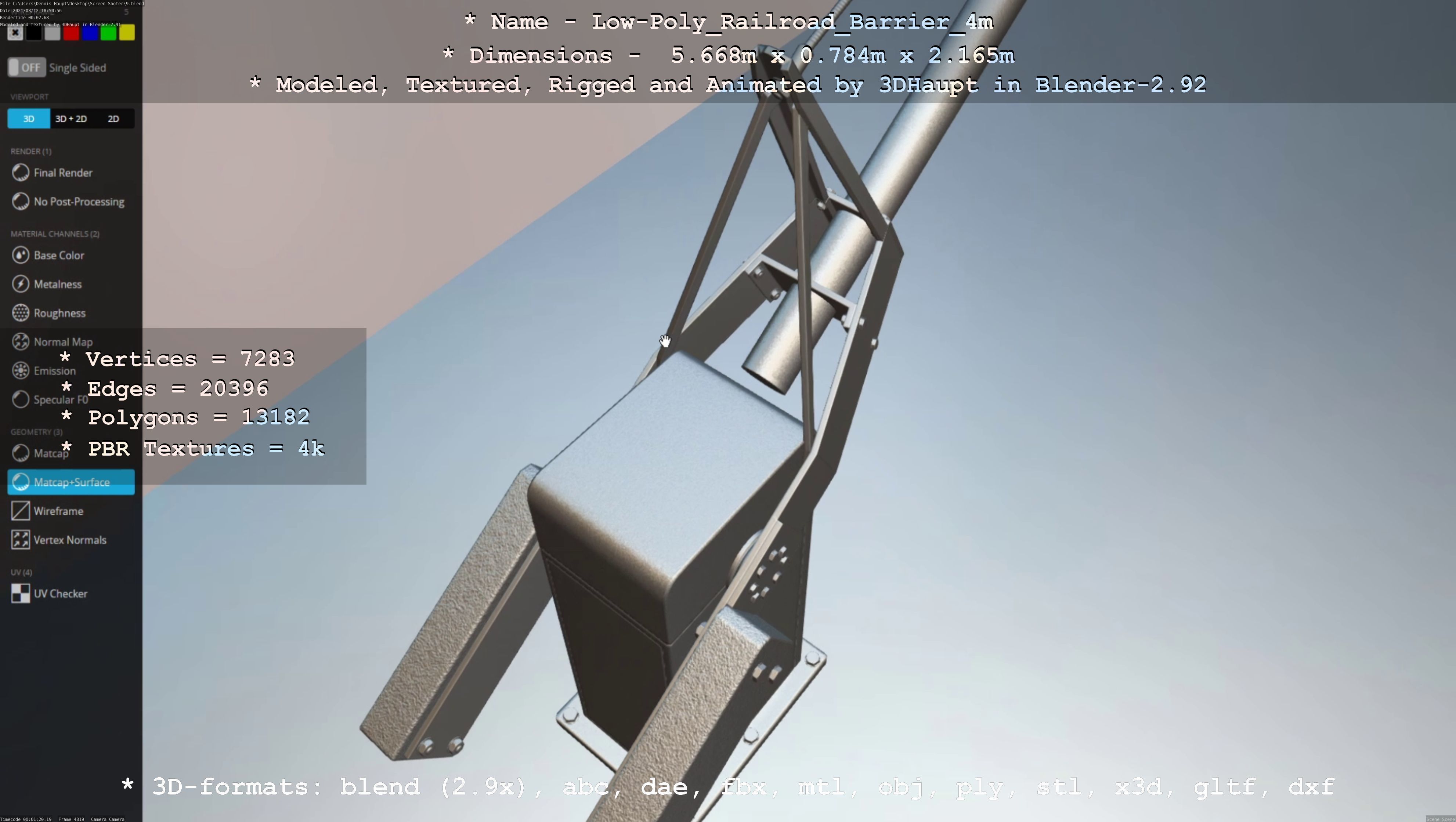 Low-Poly Railroad Barrier 4m Low-poly 3D model_42