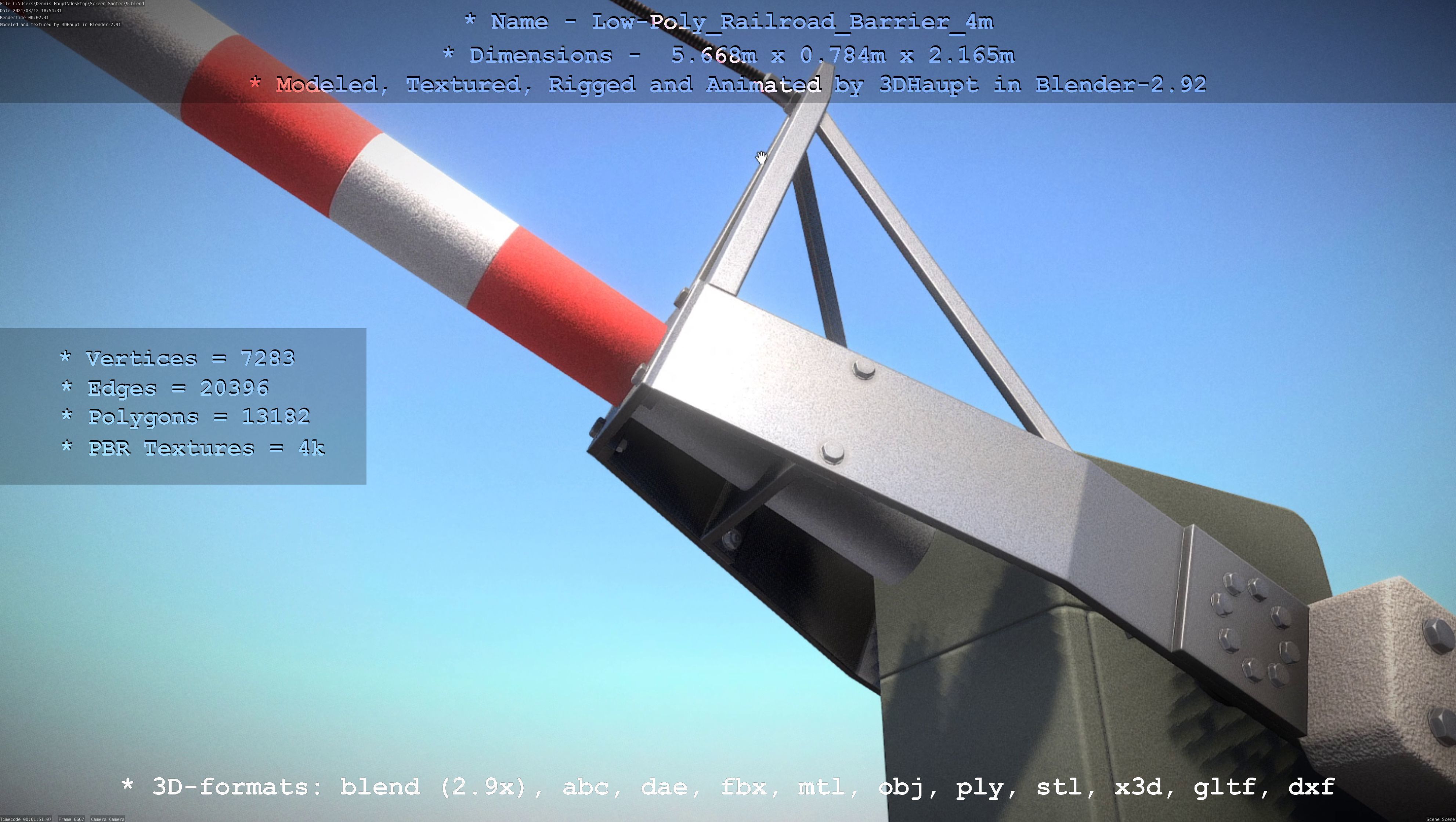 Low-Poly Railroad Barrier 4m Low-poly 3D model_92