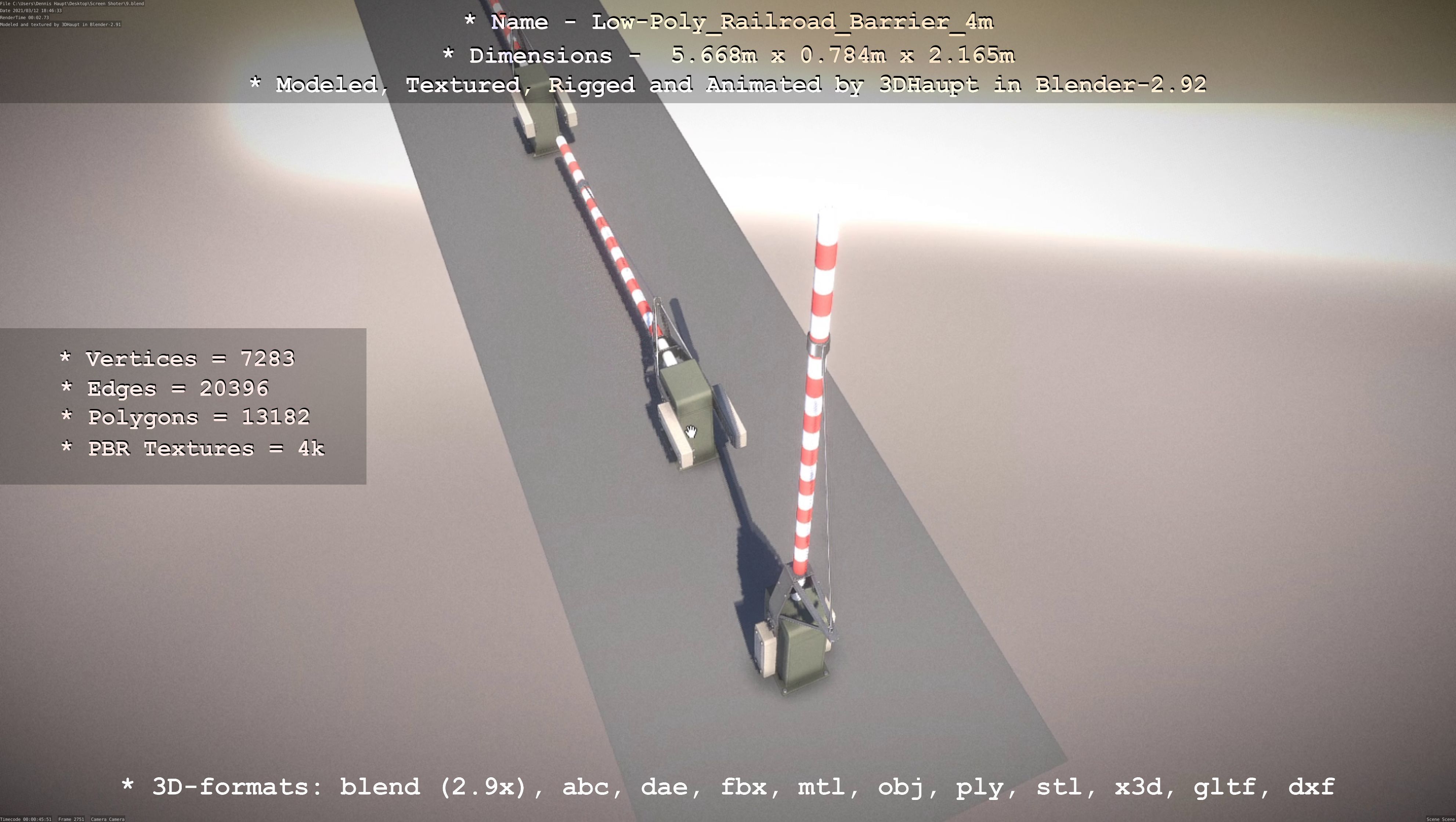 Low-Poly Railroad Barrier 4m Low-poly 3D model_31