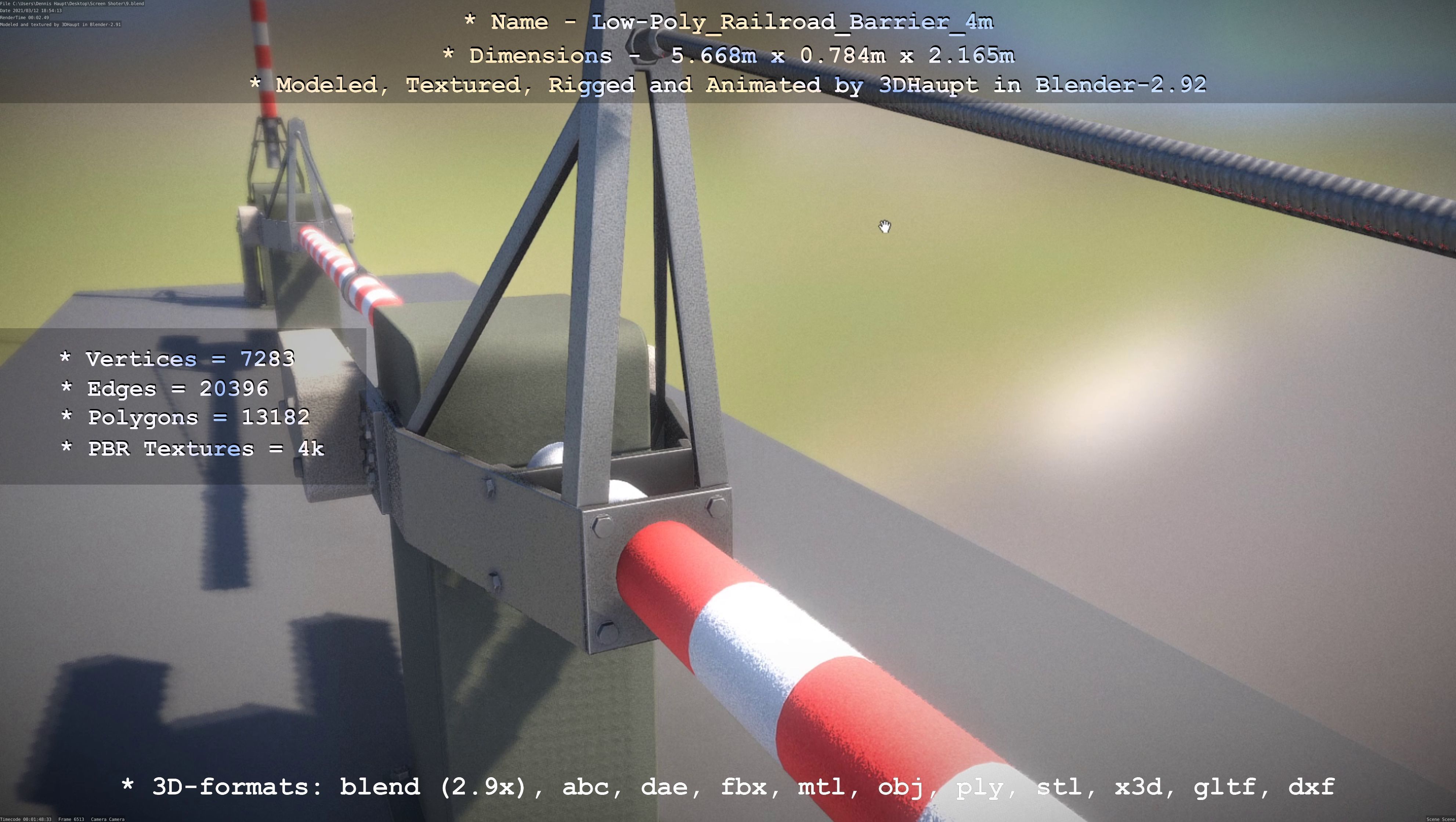 Low-Poly Railroad Barrier 4m Low-poly 3D model_87