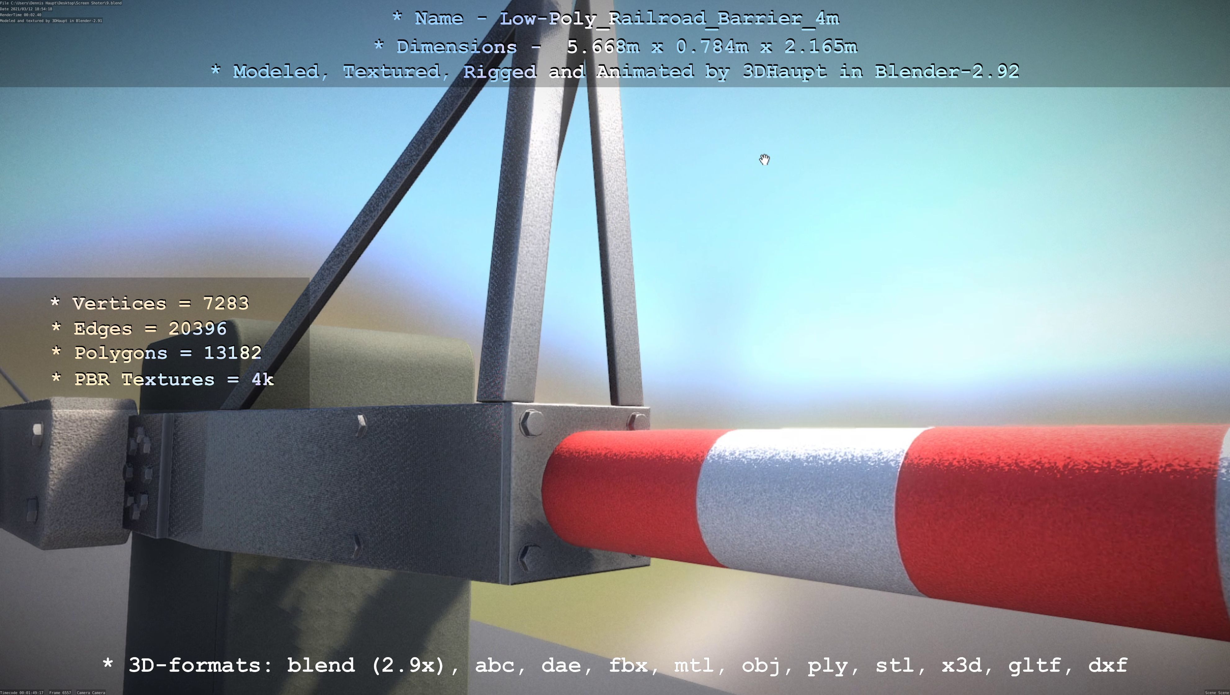 Low-Poly Railroad Barrier 4m Low-poly 3D model_88