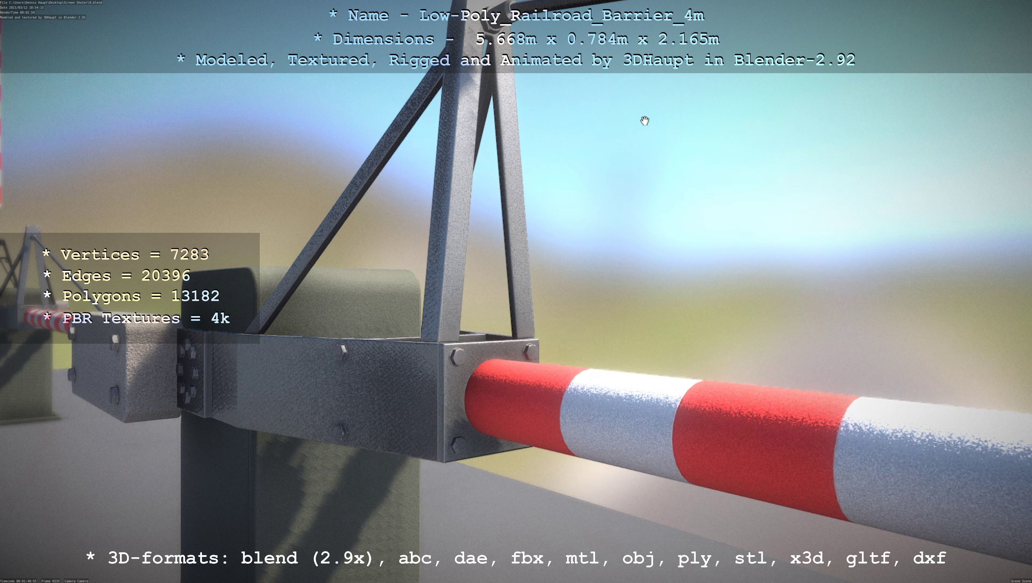 Low-Poly Railroad Barrier 4m Low-poly 3D model_91