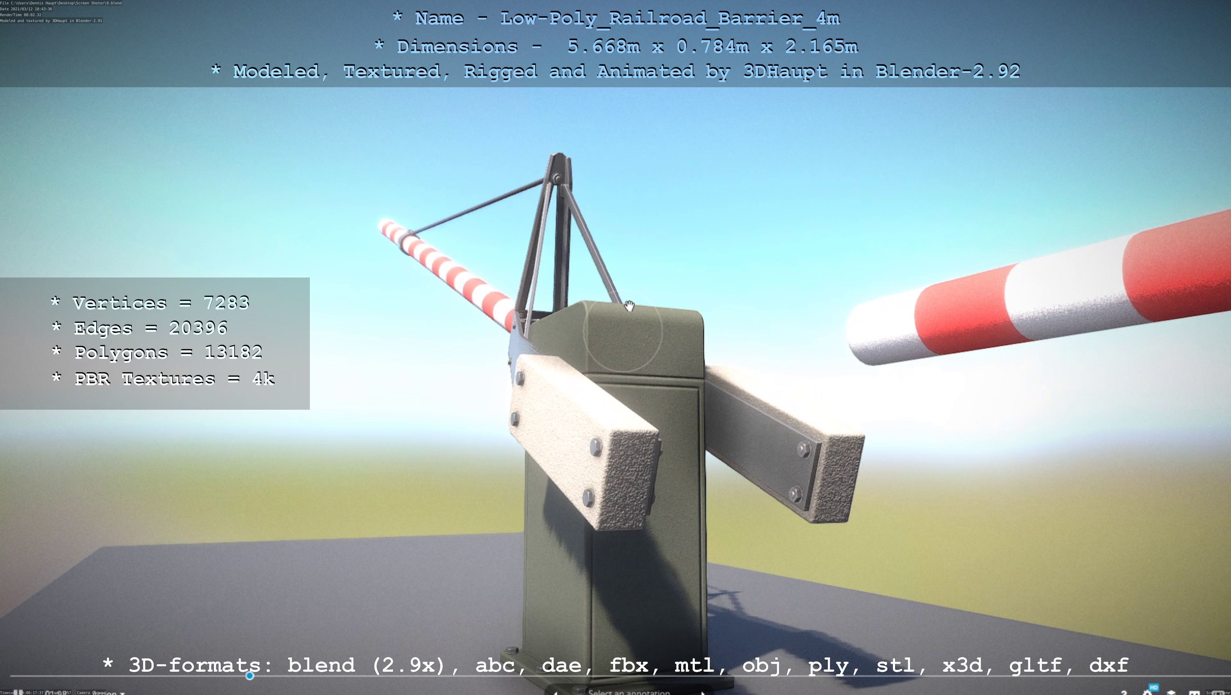 Low-Poly Railroad Barrier 4m Low-poly 3D model_116