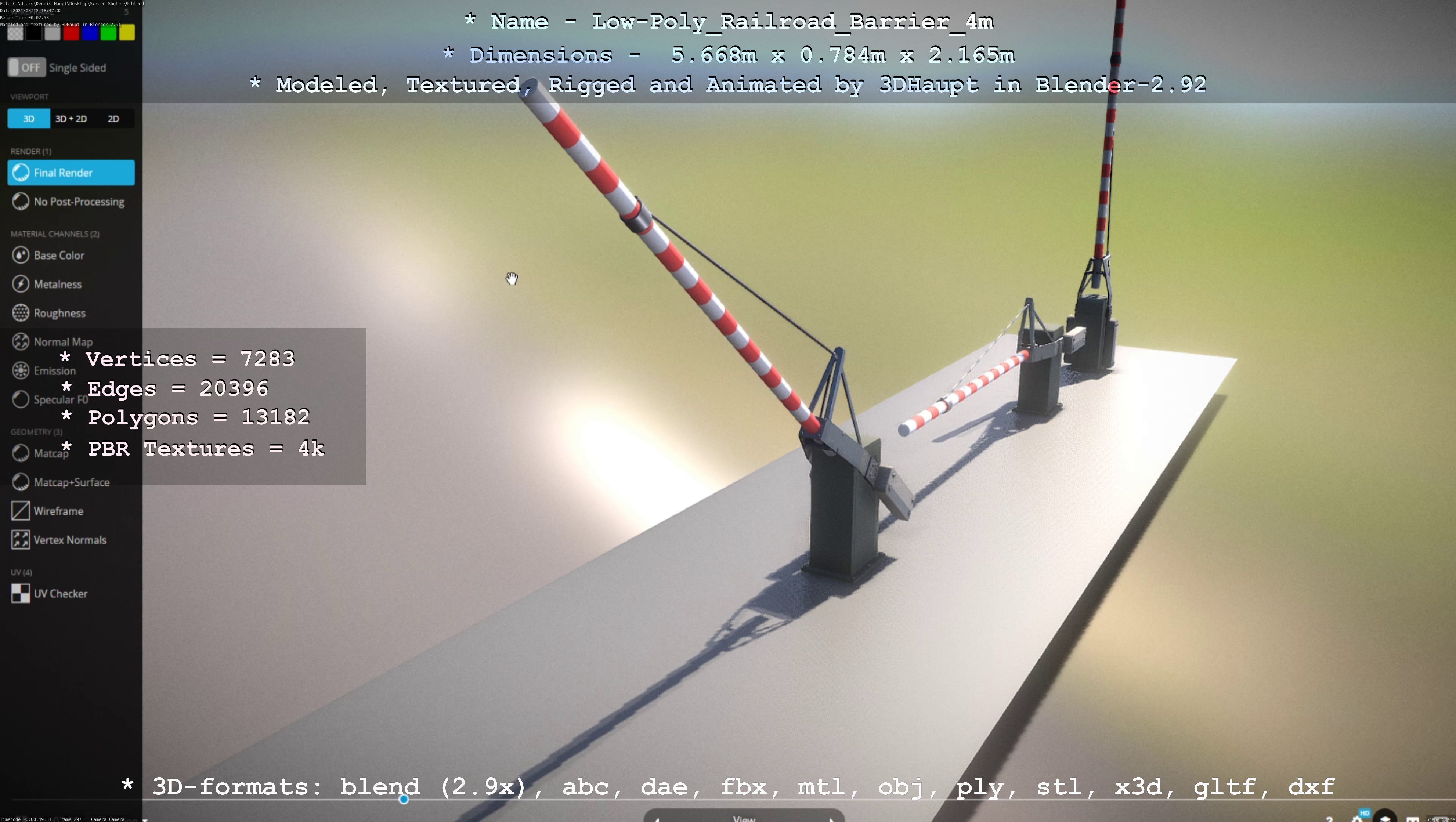 Low-Poly Railroad Barrier 4m Low-poly 3D model_32