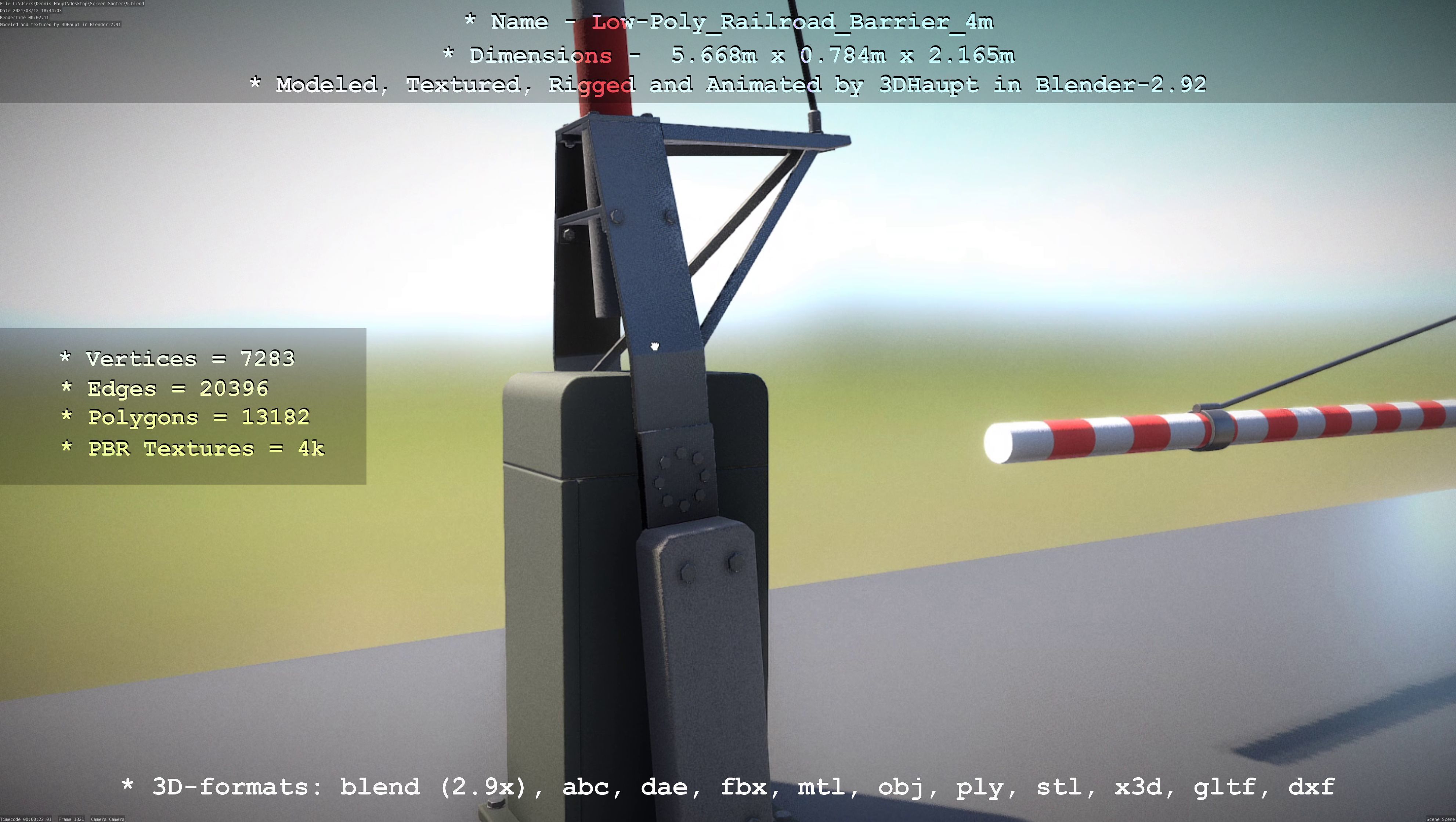 Low-Poly Railroad Barrier 4m Low-poly 3D model_123