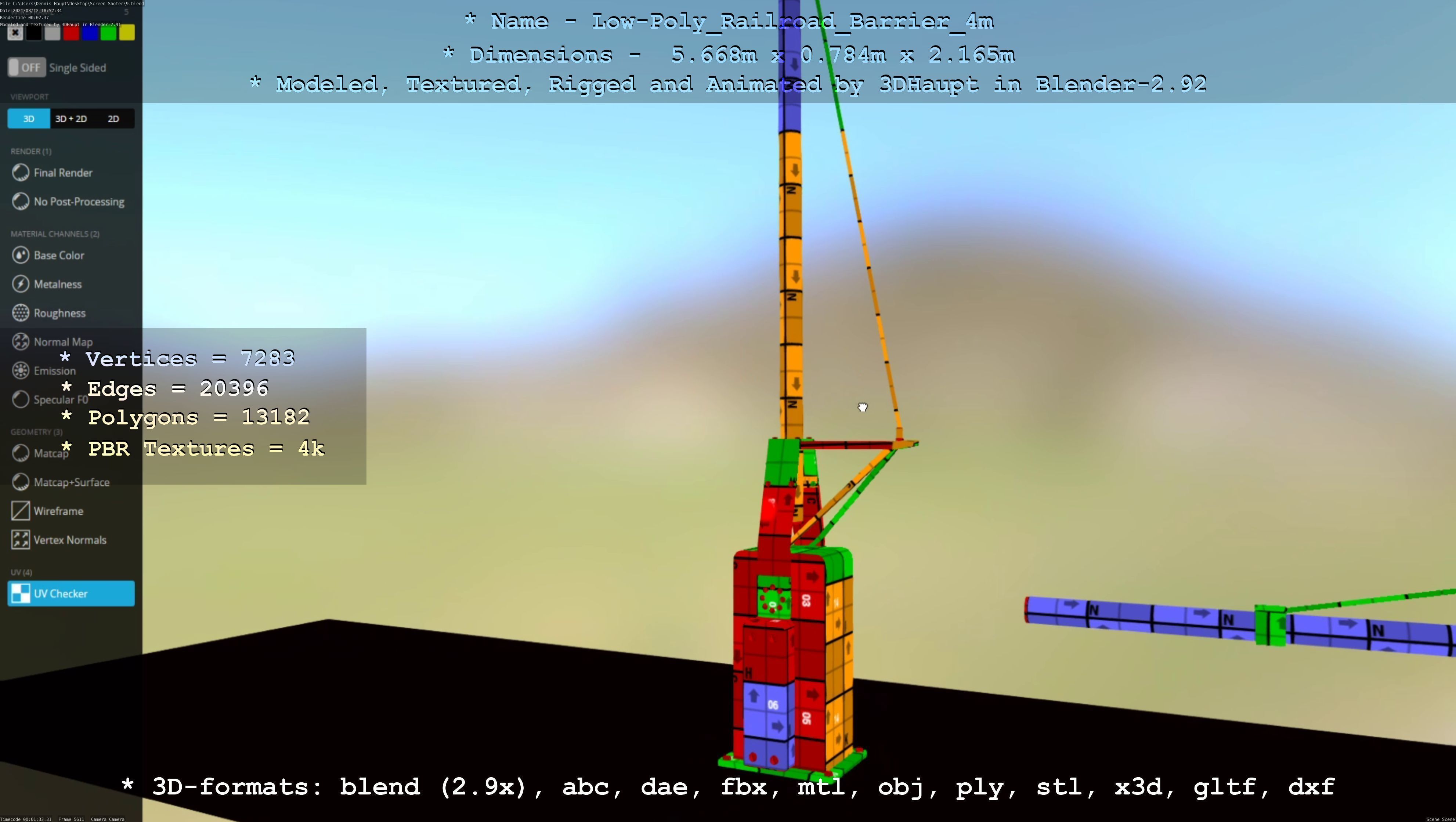 Low-Poly Railroad Barrier 4m Low-poly 3D model_9
