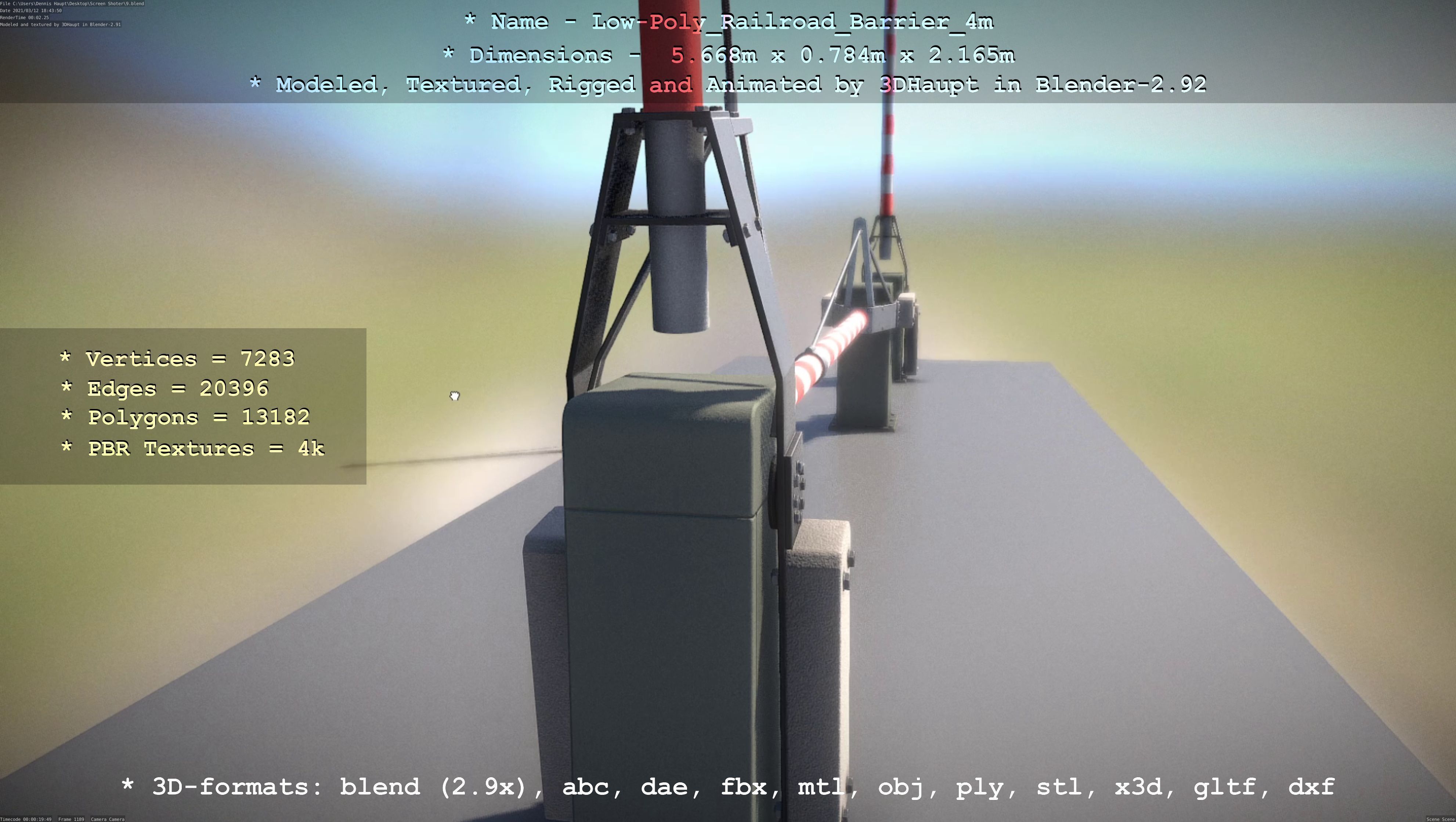 Low-Poly Railroad Barrier 4m Low-poly 3D model_118