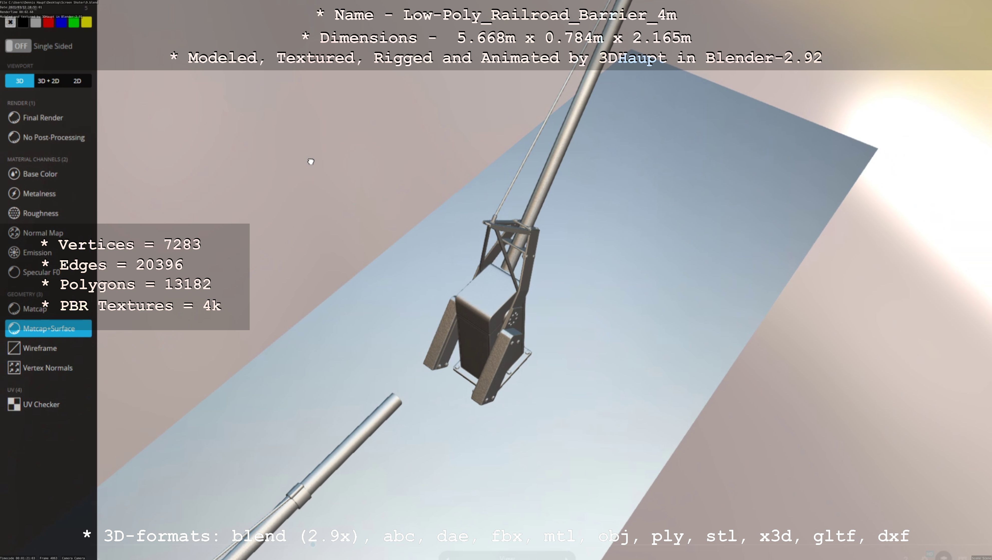 Low-Poly Railroad Barrier 4m Low-poly 3D model_50