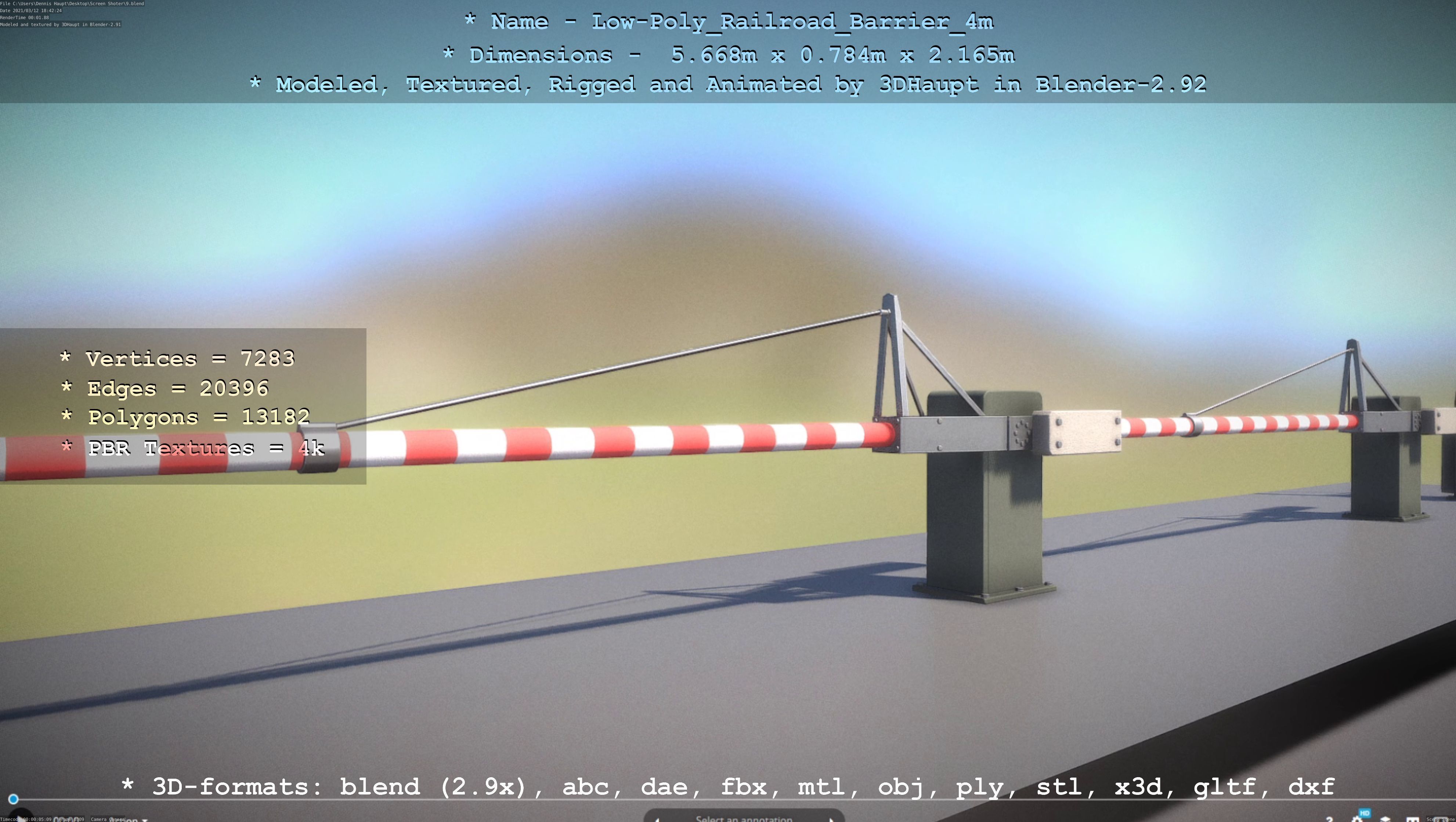 Low-Poly Railroad Barrier 4m Low-poly 3D model_97