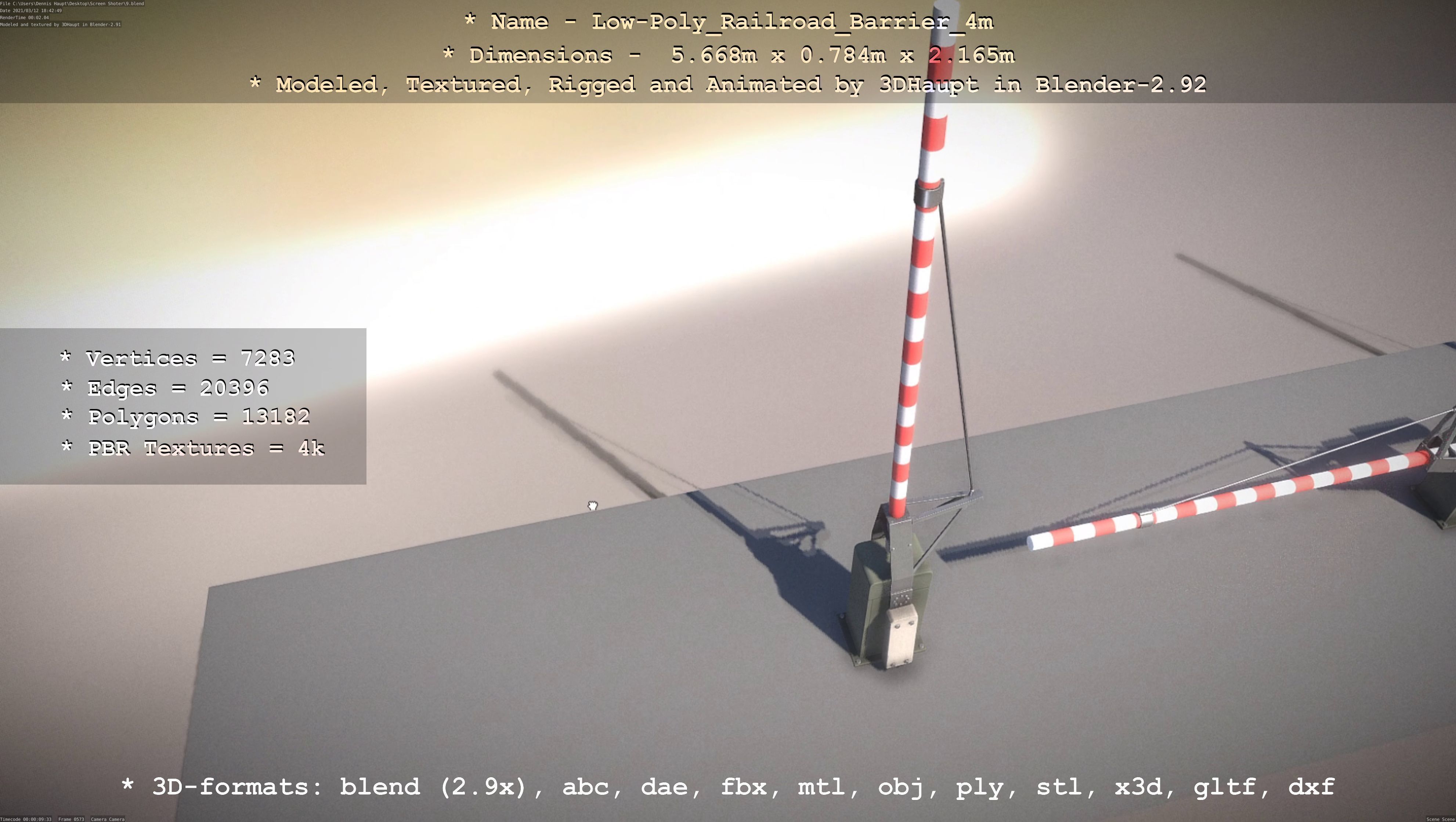 Low-Poly Railroad Barrier 4m Low-poly 3D model_100