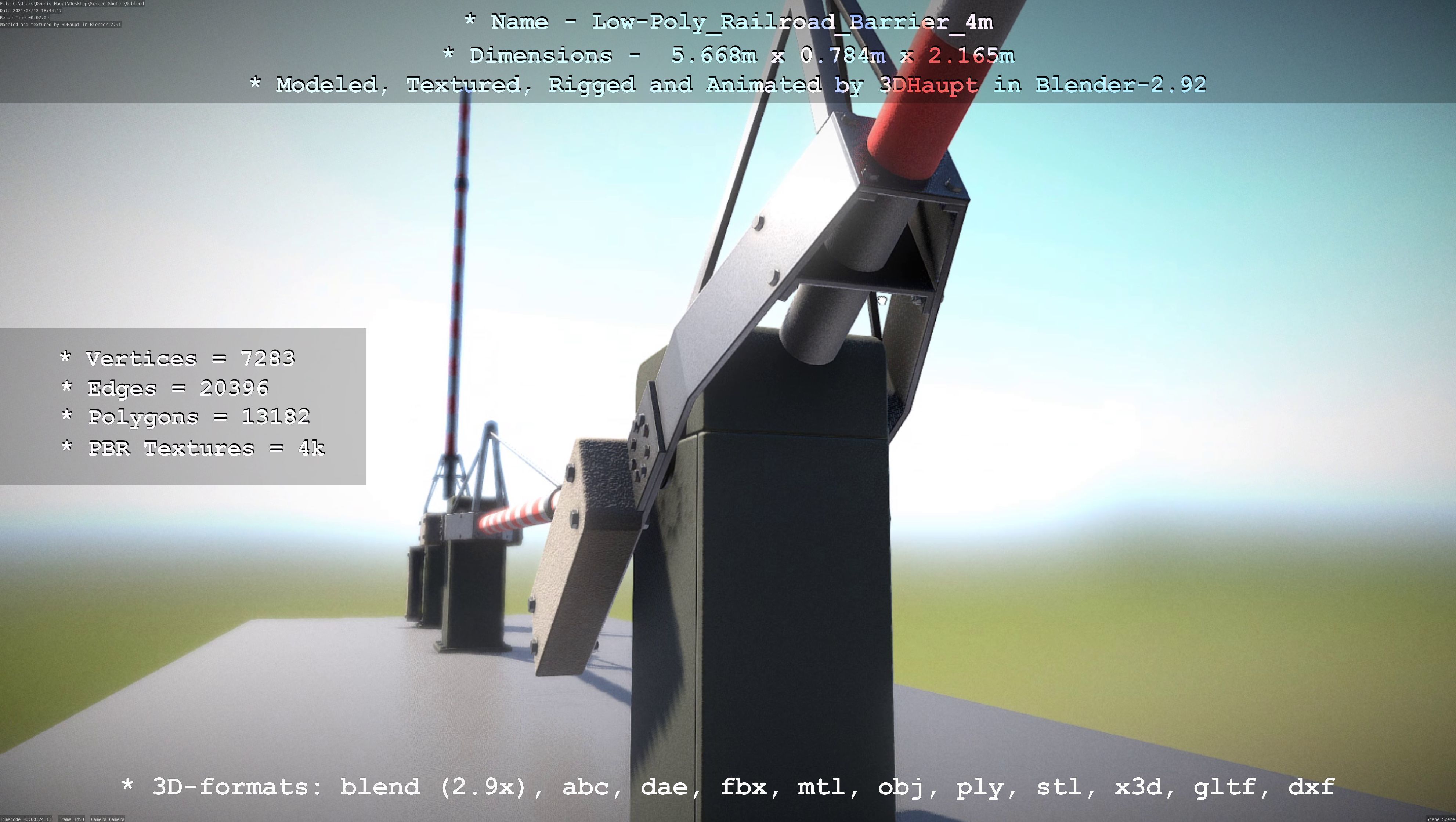 Low-Poly Railroad Barrier 4m Low-poly 3D model_121