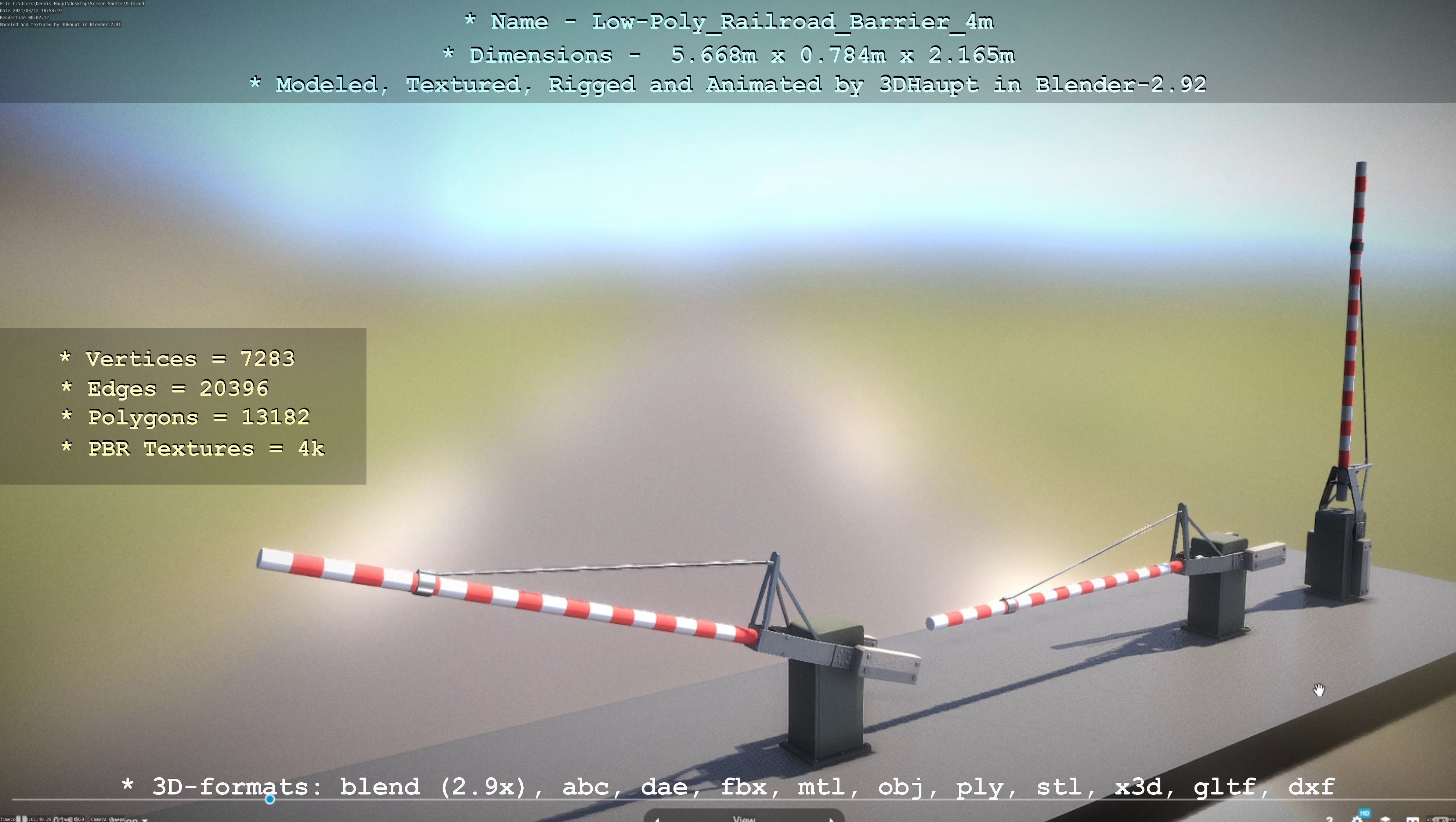 Low-Poly Railroad Barrier 4m Low-poly 3D model_78