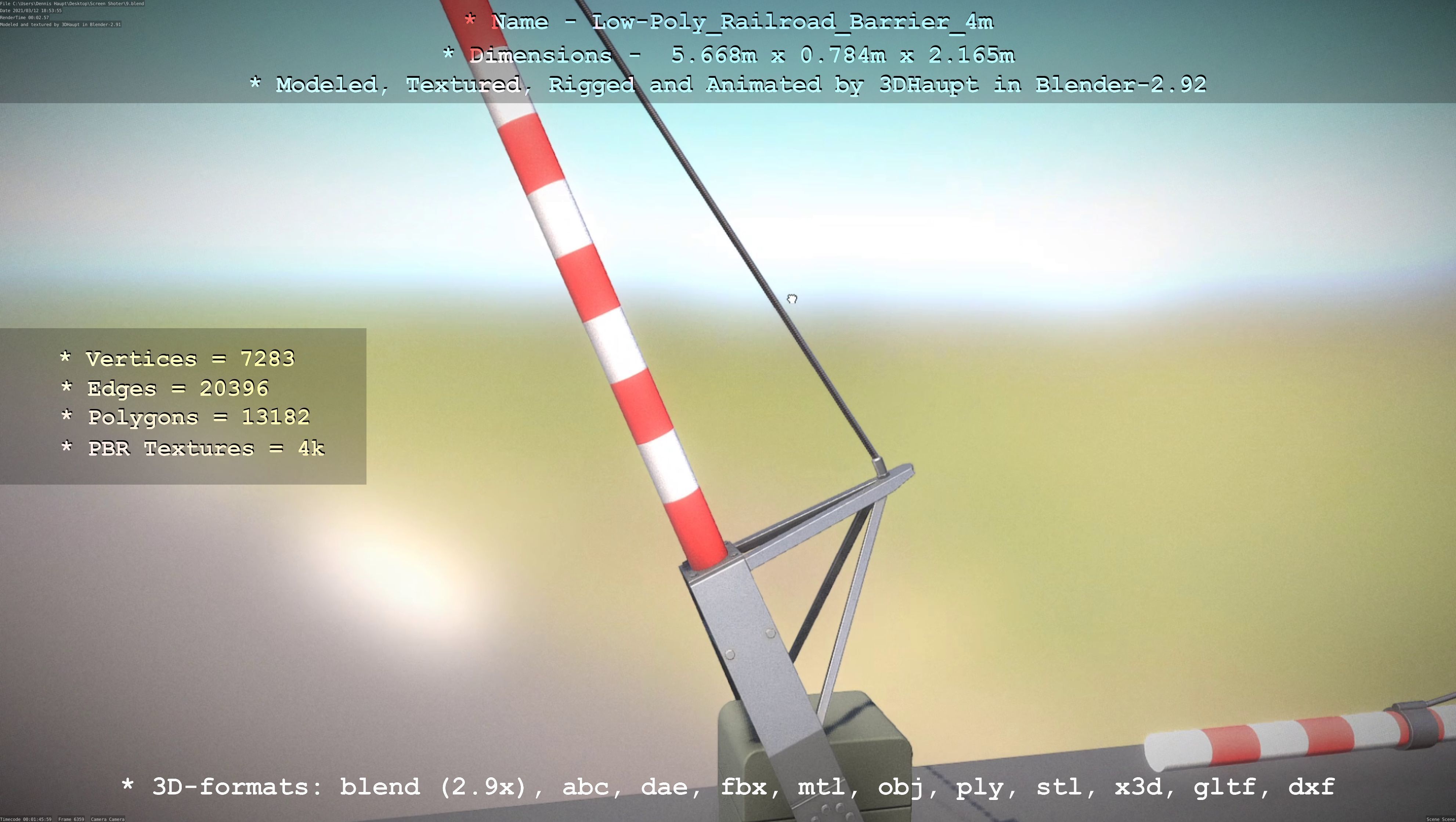 Low-Poly Railroad Barrier 4m Low-poly 3D model_79