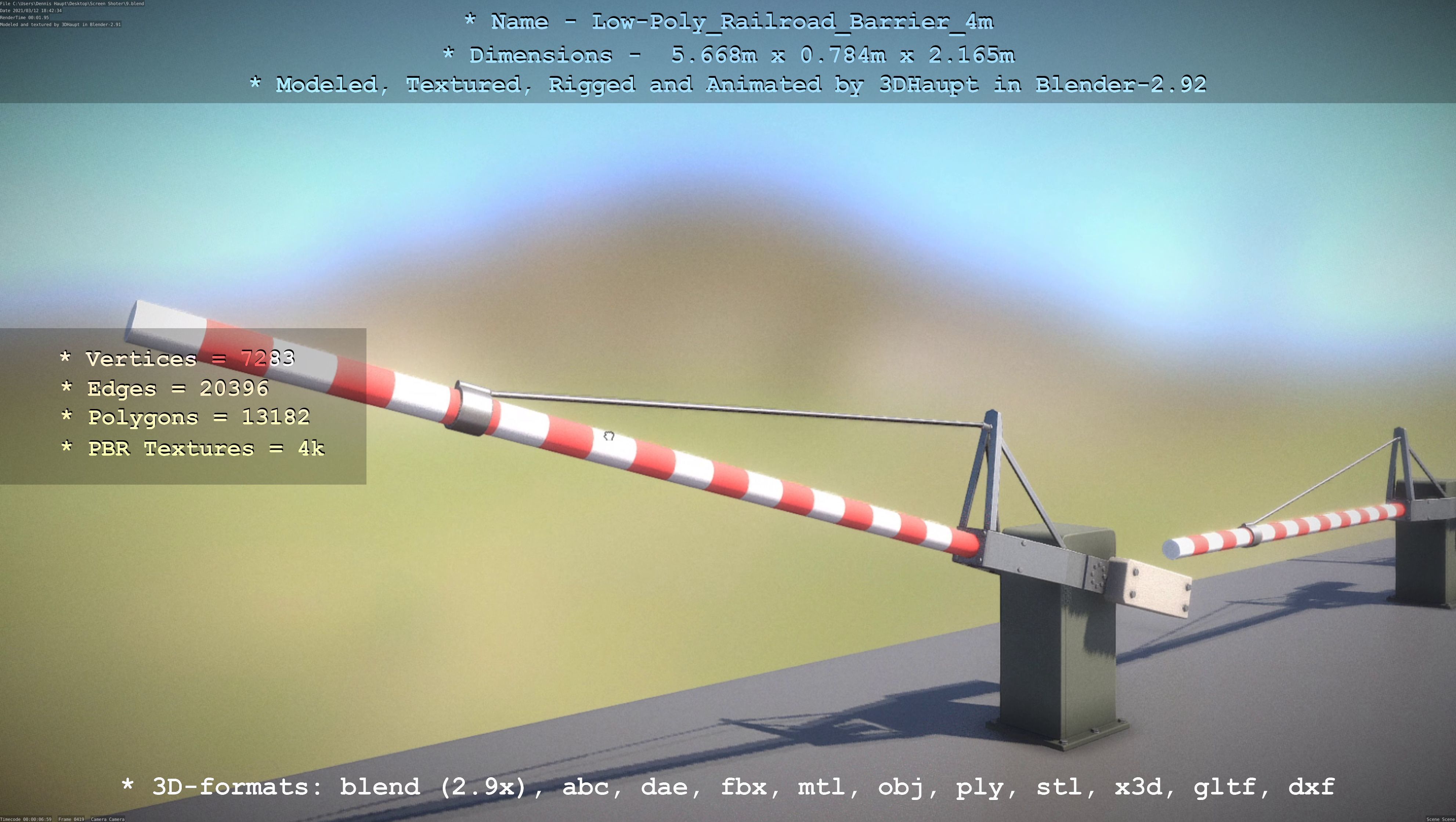 Low-Poly Railroad Barrier 4m Low-poly 3D model_107