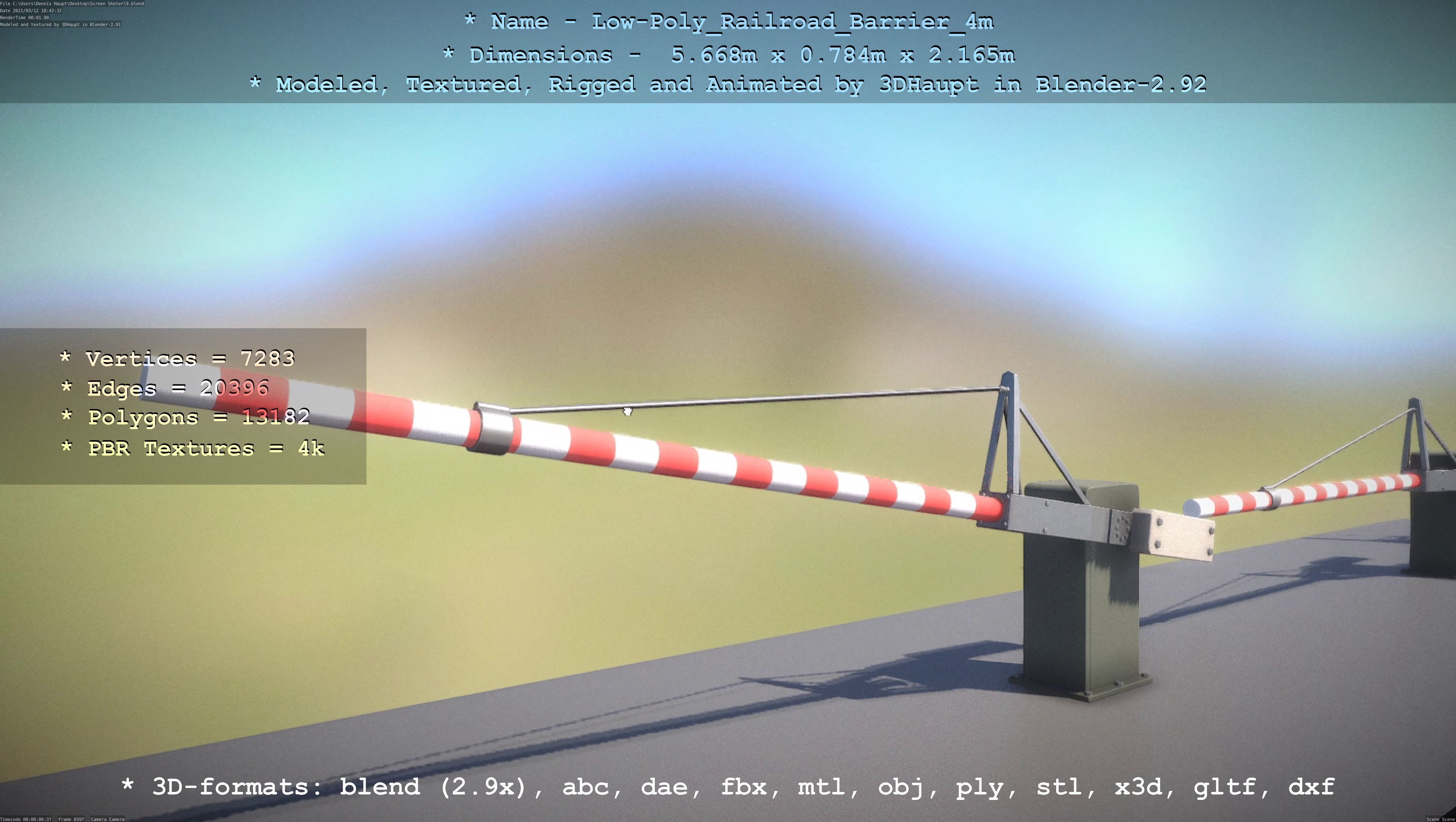 Low-Poly Railroad Barrier 4m Low-poly 3D model_101