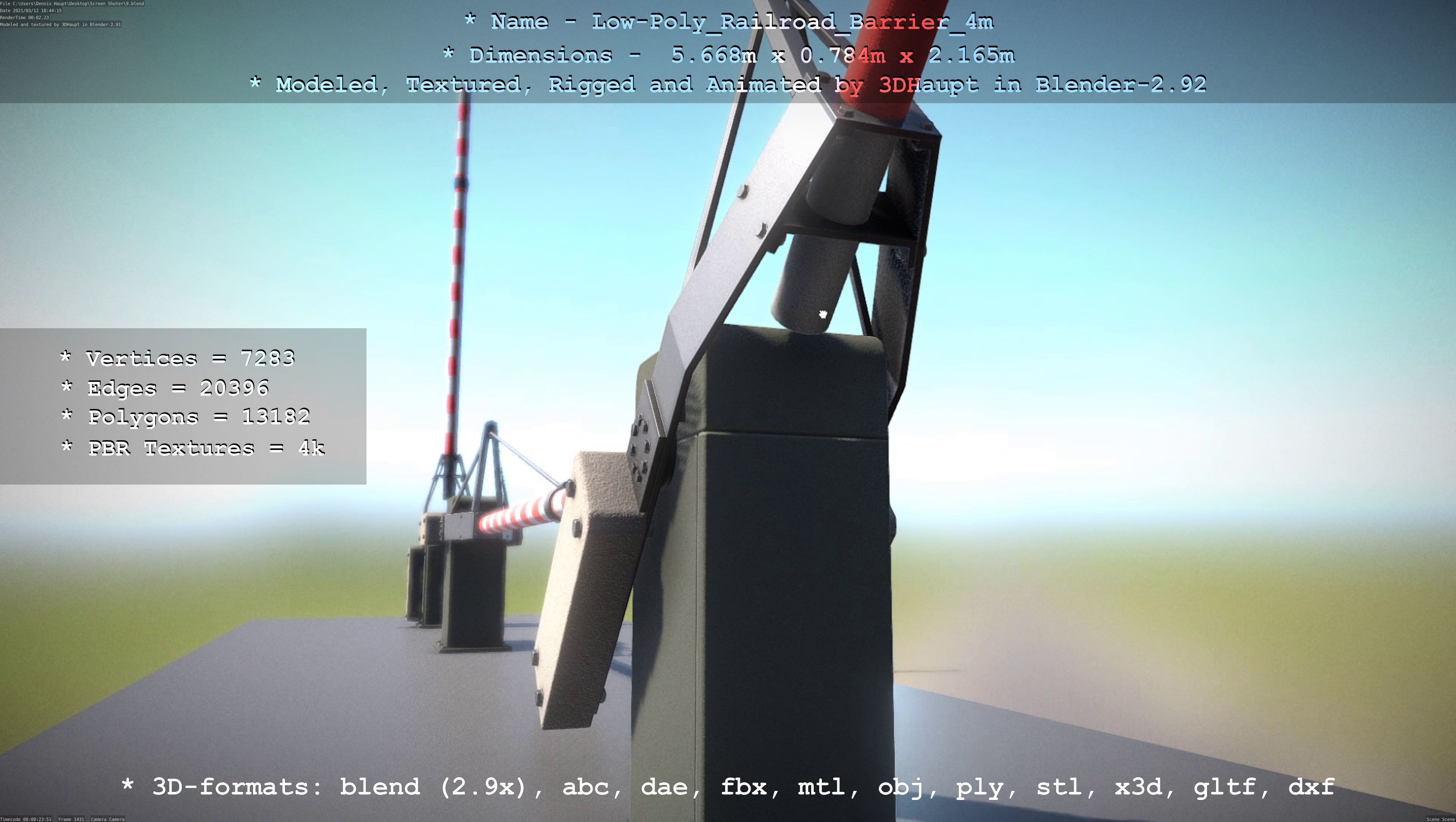 Low-Poly Railroad Barrier 4m Low-poly 3D model_122