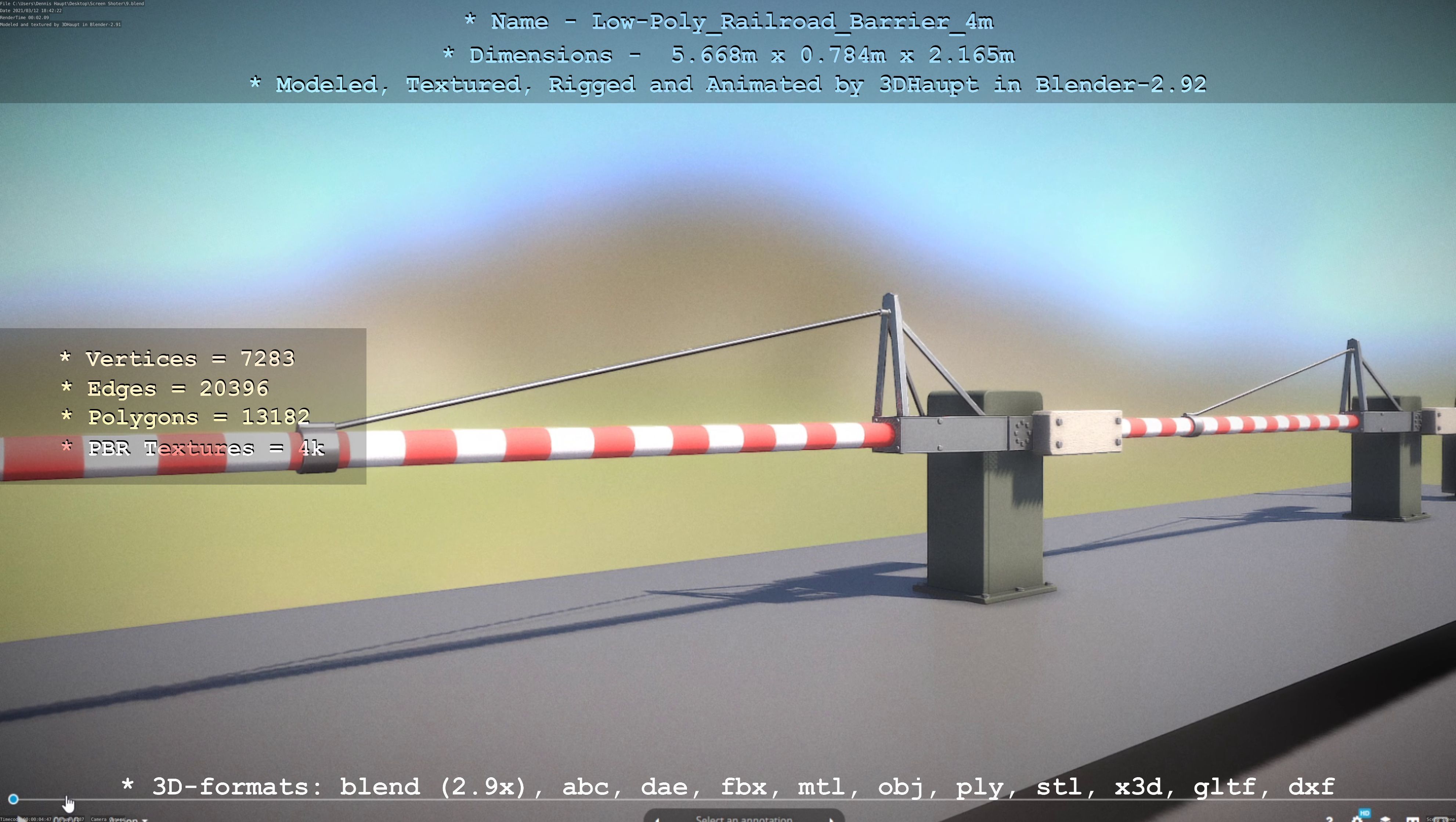 Low-Poly Railroad Barrier 4m Low-poly 3D model_96